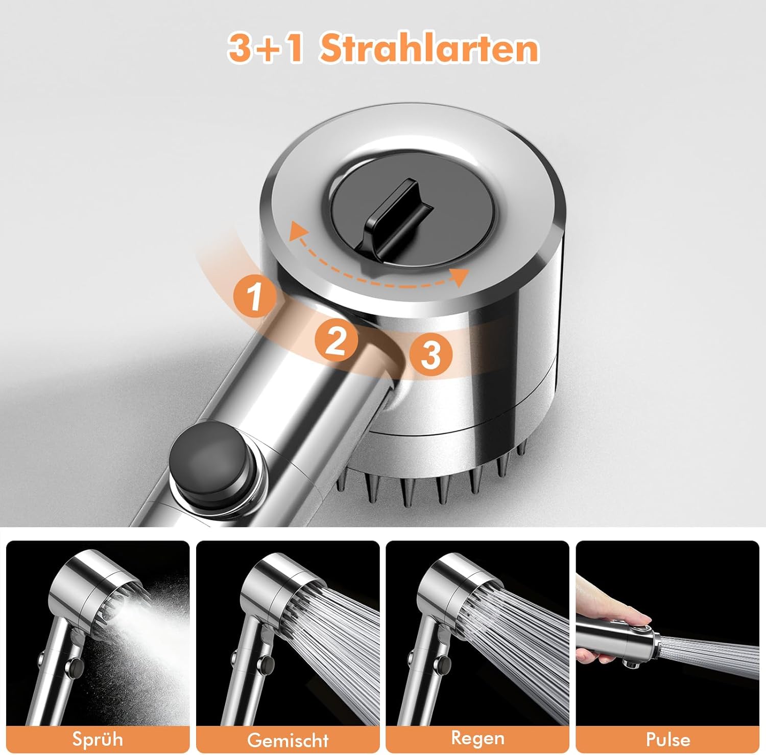 Detalle de MEKO Duschkopf mit Filter (15 Schichten) und 1,5-m-Schlauch, 3+1 Strahlarten