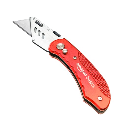 Amazon Basics Taglierino pieghevole e resistente con corpo in alluminio – rosso