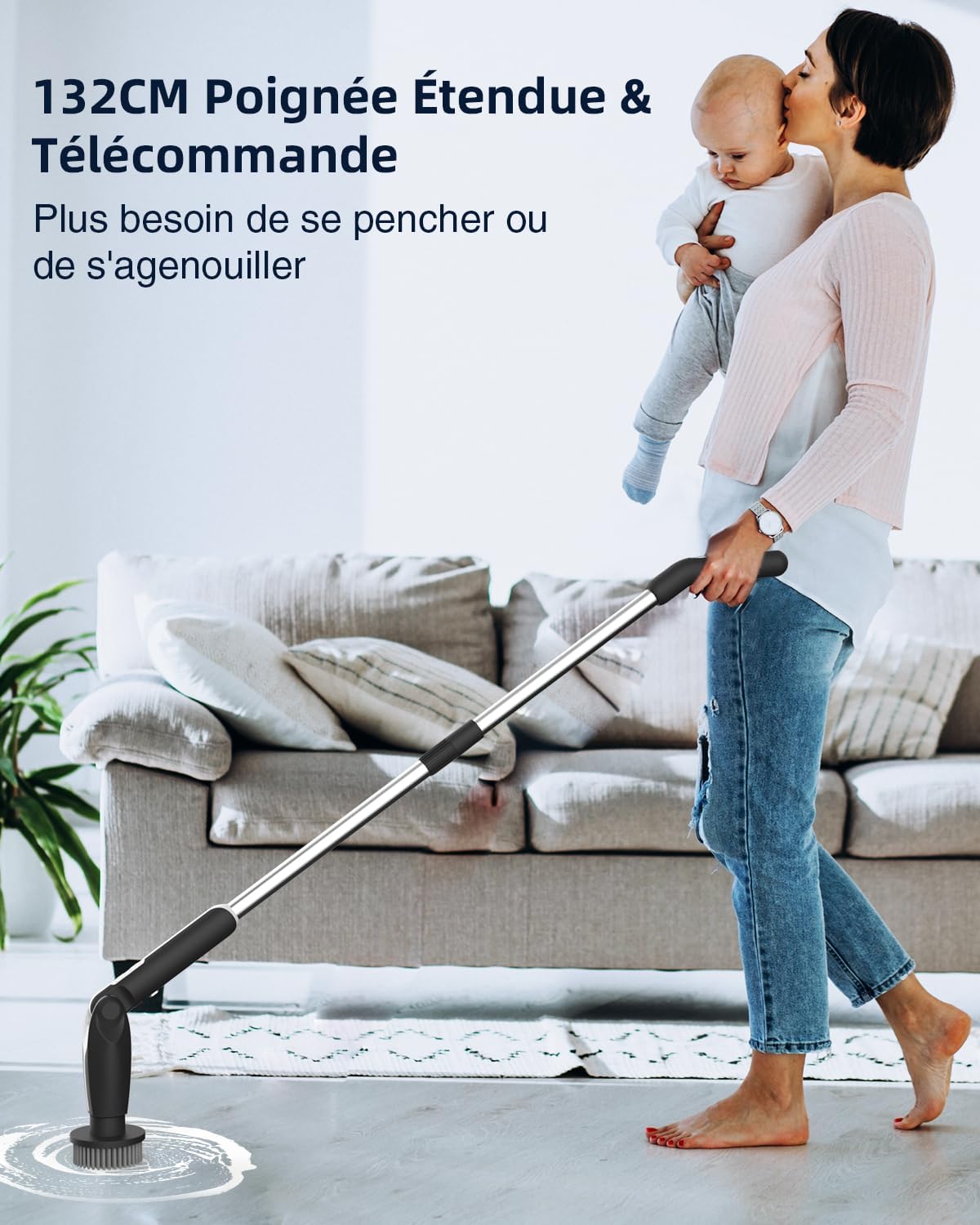Thumbnail 5 de Leebein YMG-820: Brosse Électrique de Nettoyage – 8 têtes, télécommande et rallonge 38–132 cm