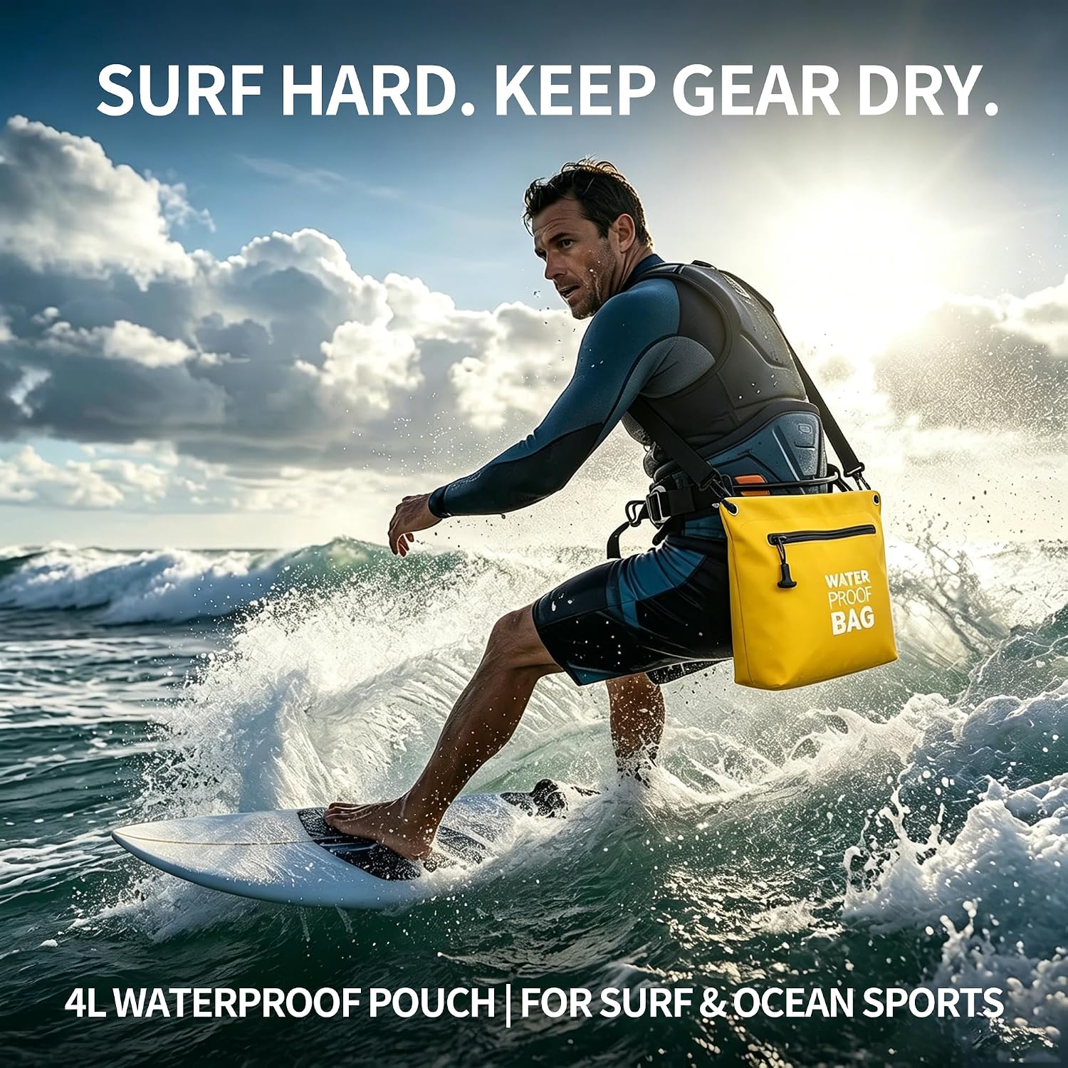 Detalle de BLUEVER Borsa Impermeabile a Tracolla con Cerniera Ermetica – Dry Bag 4L giallo