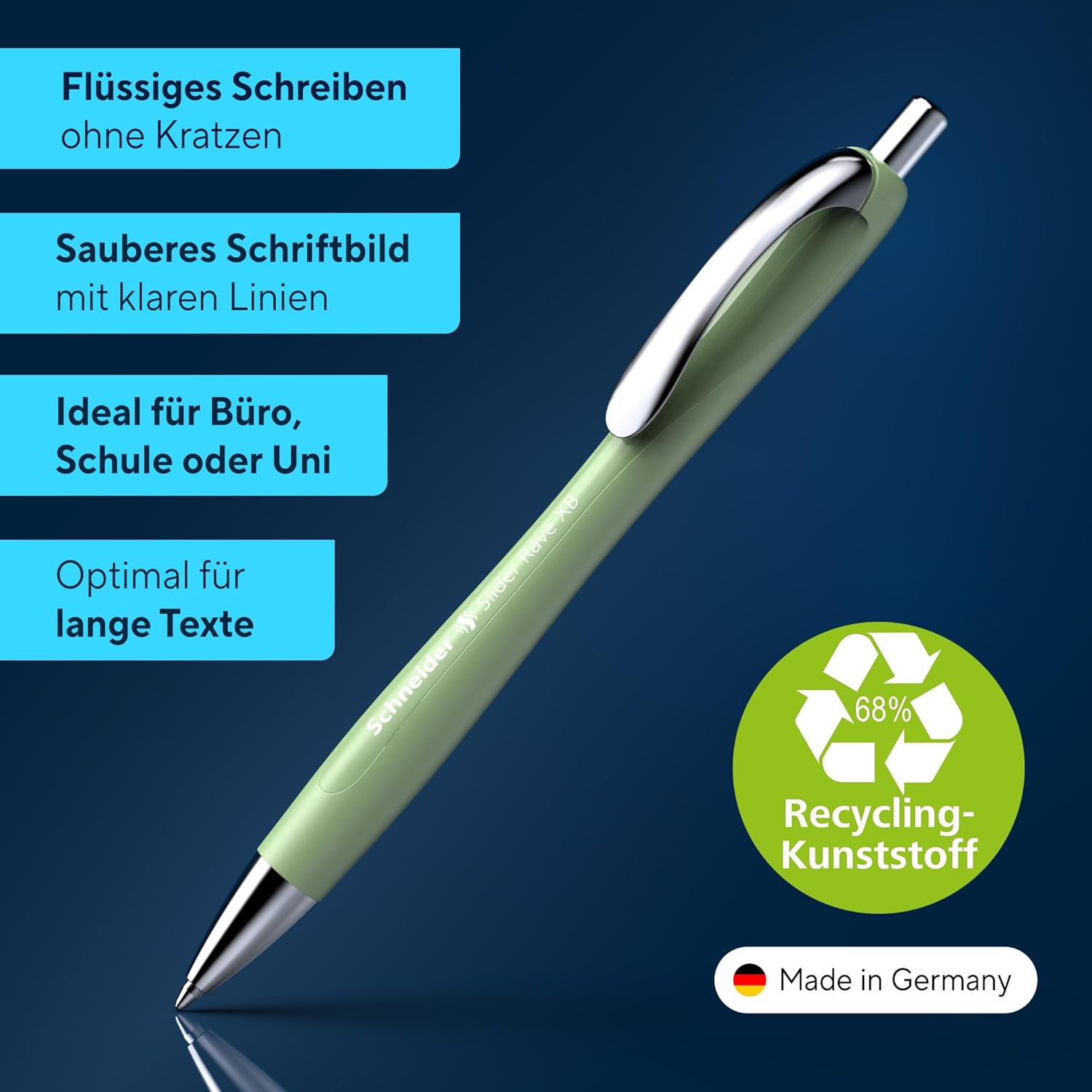 Detalle 2 de Schneider Slider Rave XB Kugelschreiber – 5 Stück Naturgrün, Blau Tinte
