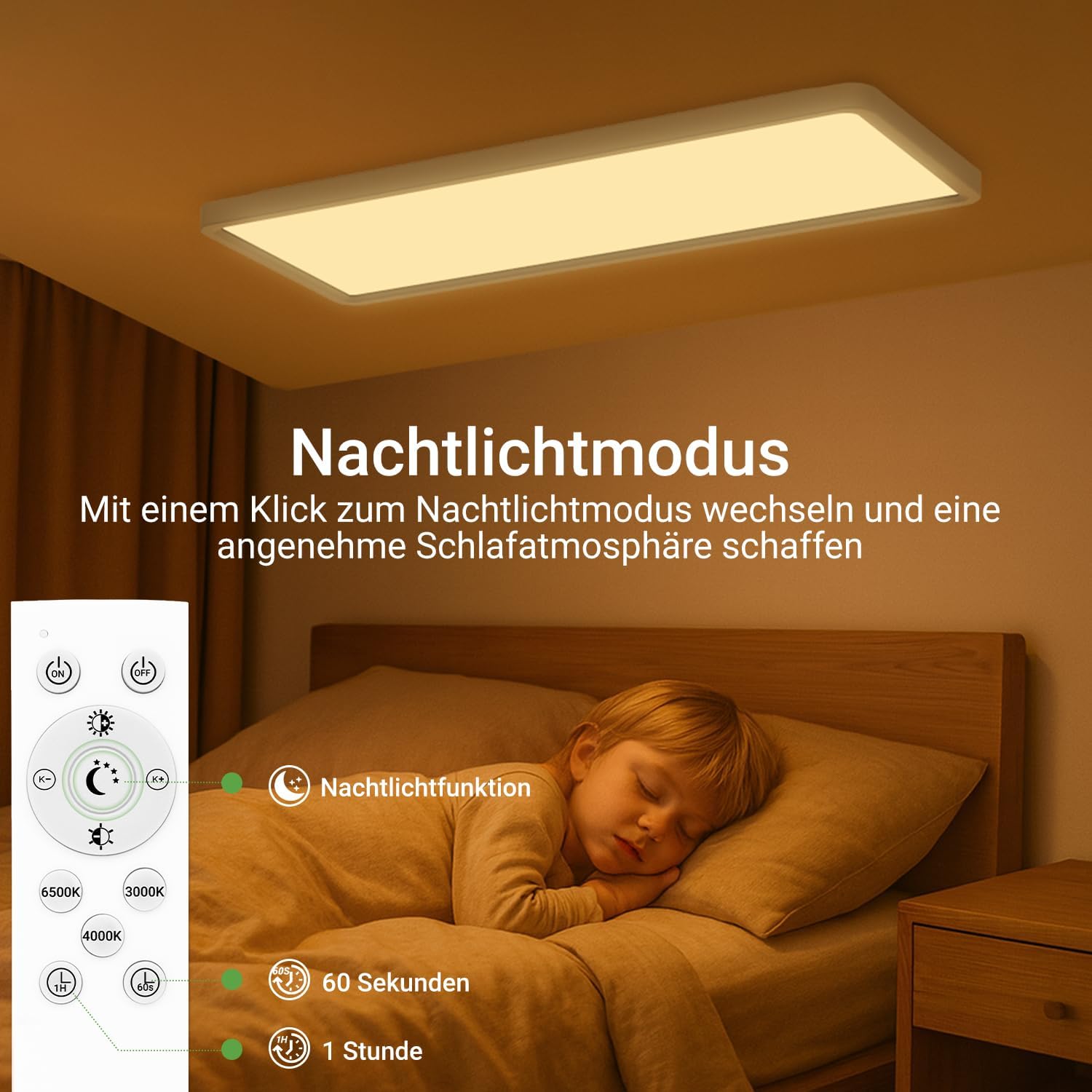 Thumbnail 2 de zemty LED Panel Deckenleuchte 58x20 cm – dimmbar, Fernbedienung, 3000–6500K, 3500 lm, IP44