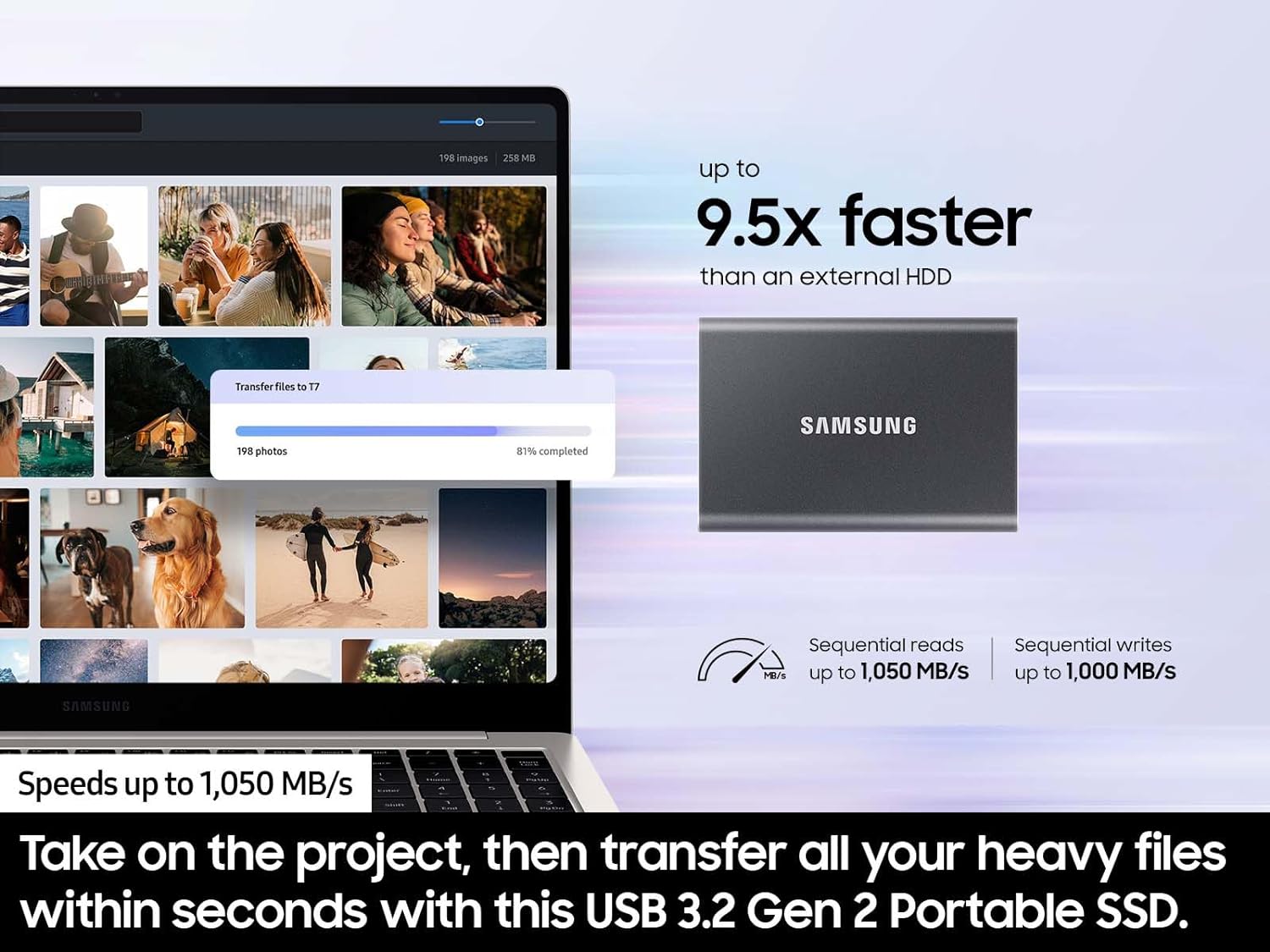 Thumbnail 2 de Samsung T7 Portable SSD 1TB Titan Gray (USB 3.2 Gen 2) – Up to 1,050 MB/s