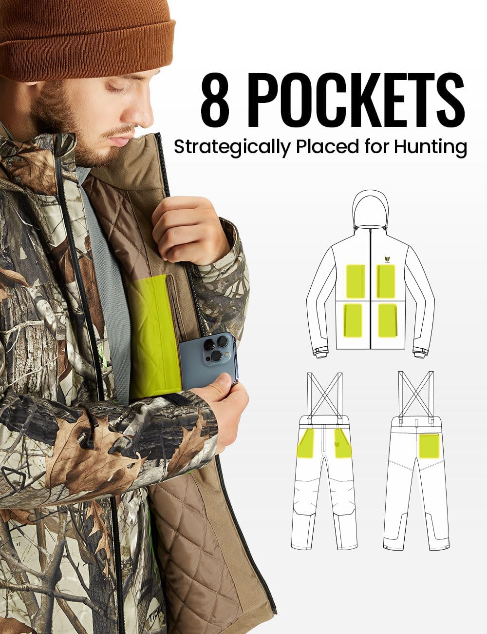 Detalle 2 de TIDEWE Next Camo G2 Men's Hunting Suit with Face Mask, Insulation and Bibs