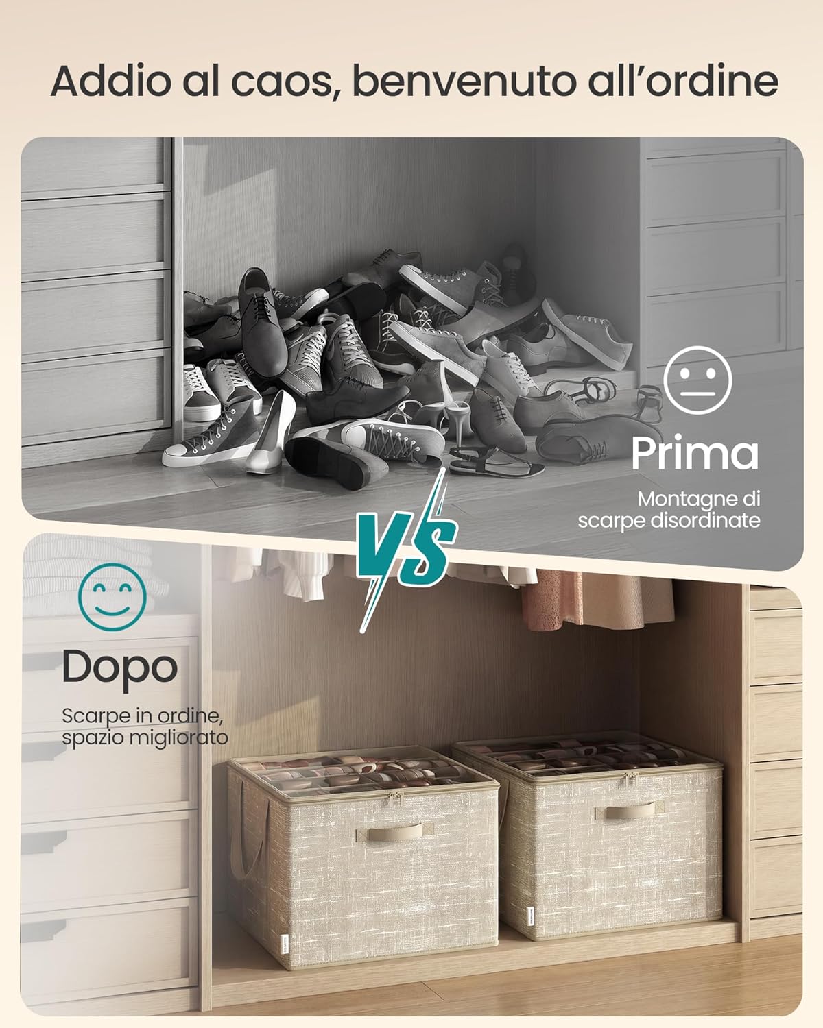 Thumbnail 3 de SONGMICS Organizer Scarpe con coperchio trasparente, set da 2 scatole fino a 16 paia (beige cappuccino) LSP602LF01