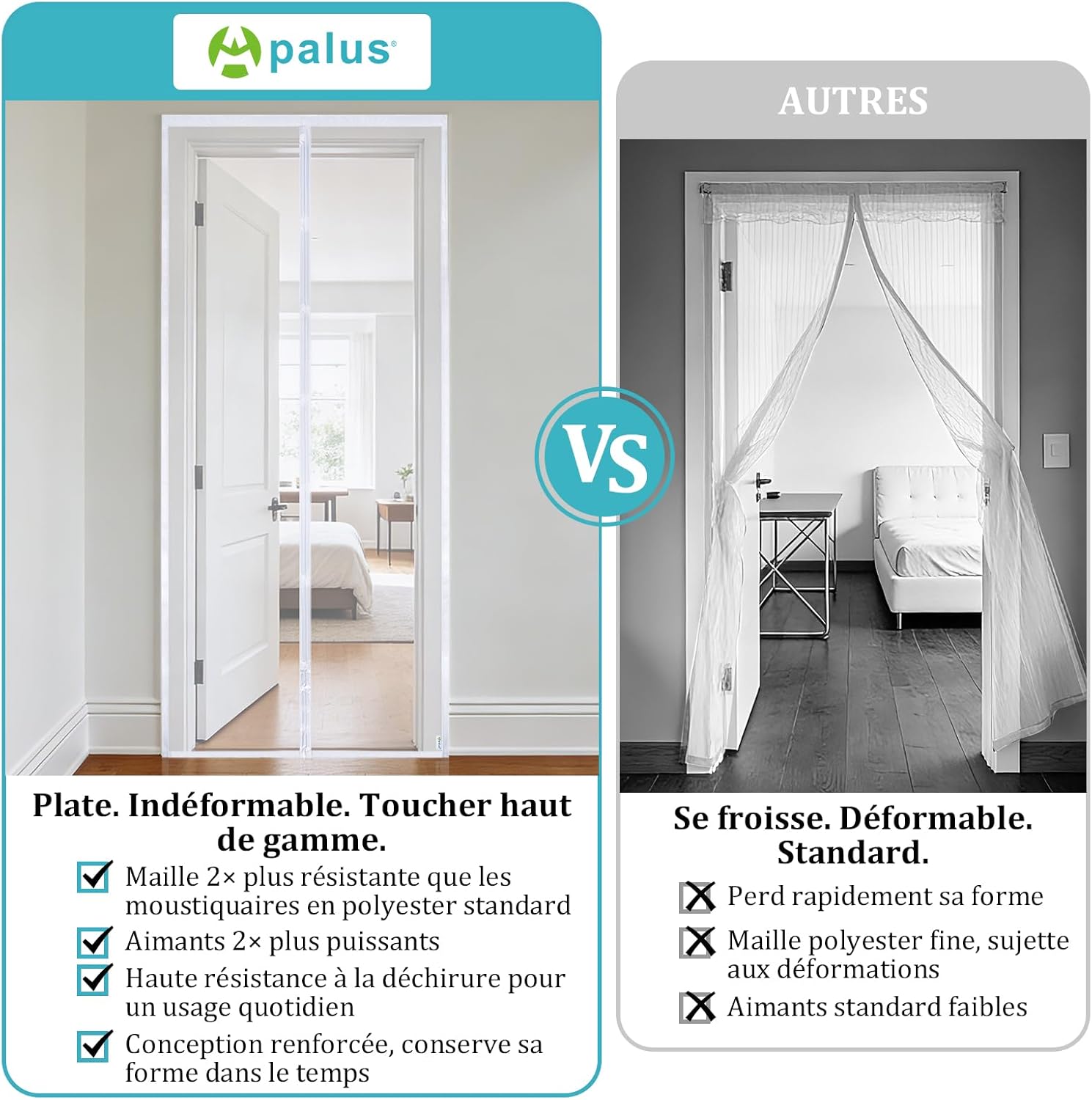 Detalle de Apalus Moustiquaire Magnétique pour Porte – Maille Ultrarésistante 120x220, Blanc