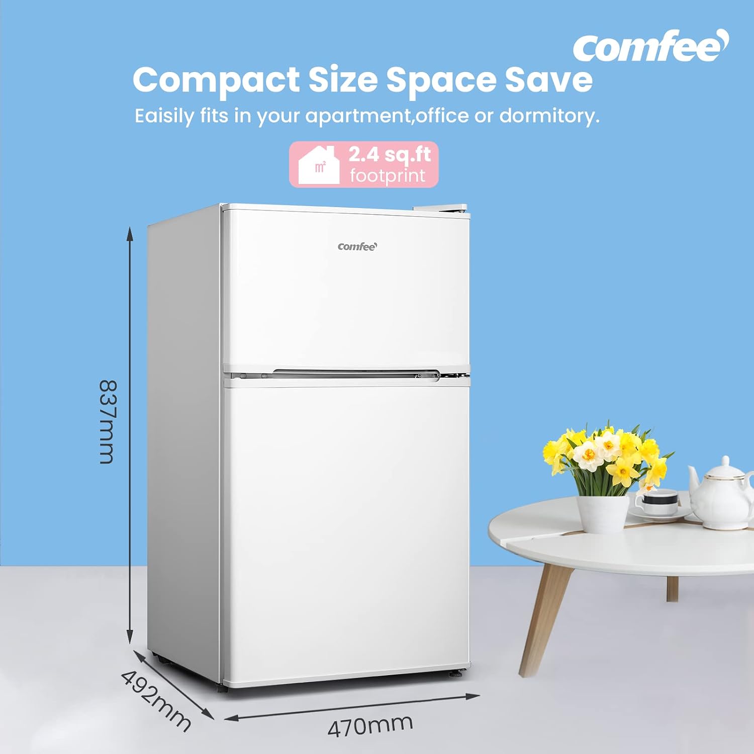 Detalle de COMFEE' 87L Under Counter Fridge Freezer, Reversible Door, RCT87WH2(E)