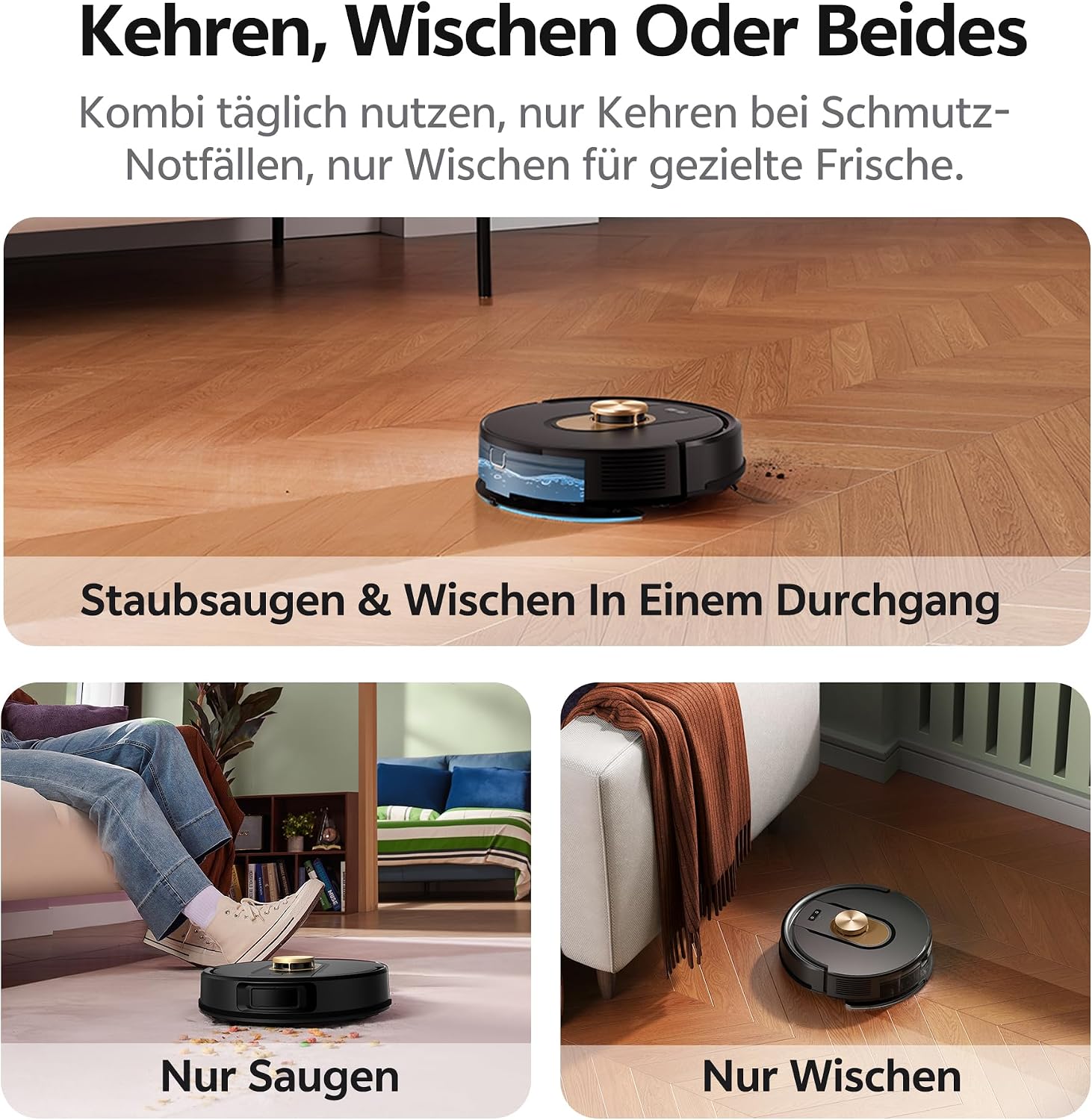 Thumbnail 3 de Vexilar Saugroboter mit Wischfunktion – 8000Pa, LiDAR-Navigation, 180 Min Laufzeit, No-Go-Zonen, App/Alexa/iWatch Steuerung (Schwarz)