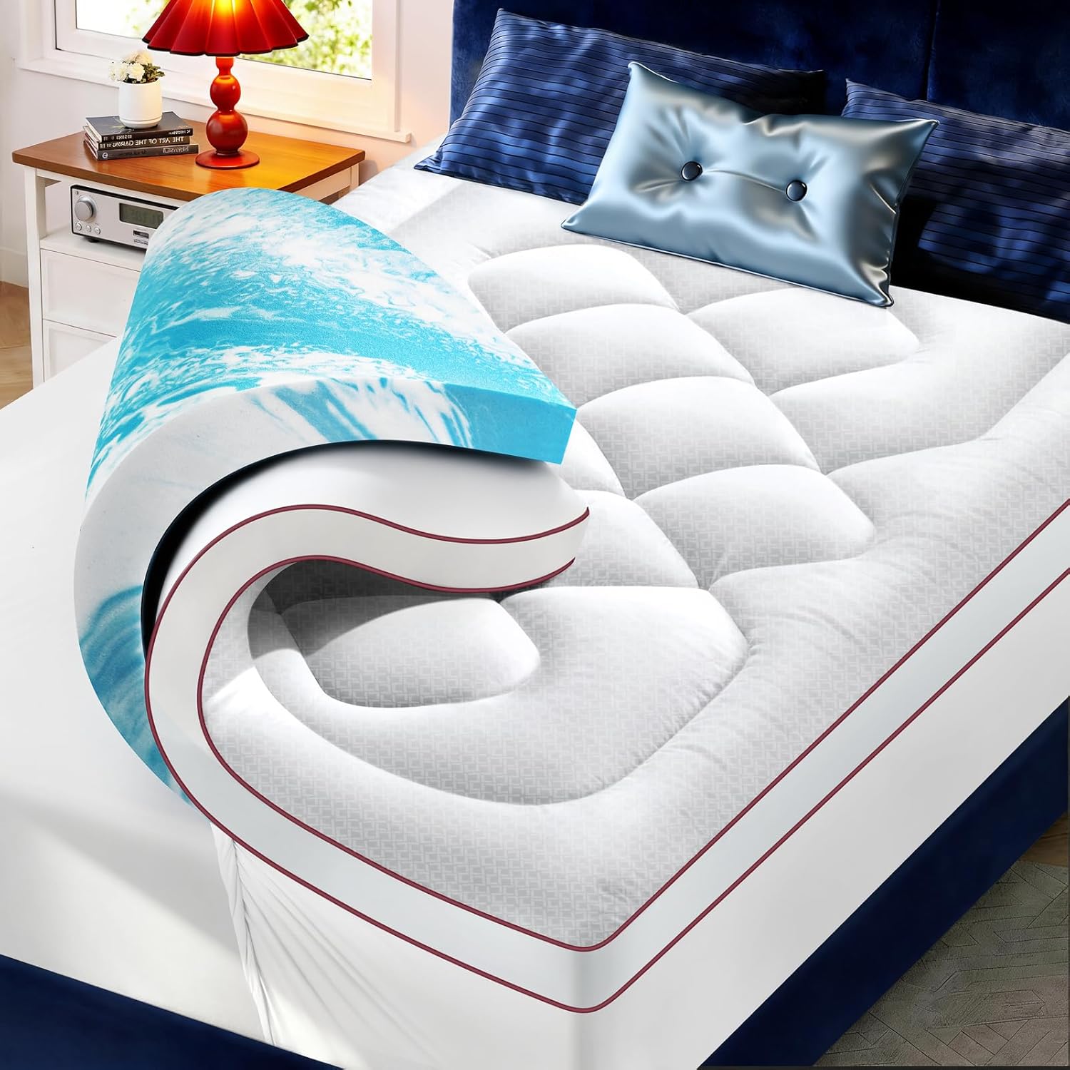 Detalle de KELTARO Queen Mattress Topper, 4-Inch Dual Layer with Gel Memory Foam