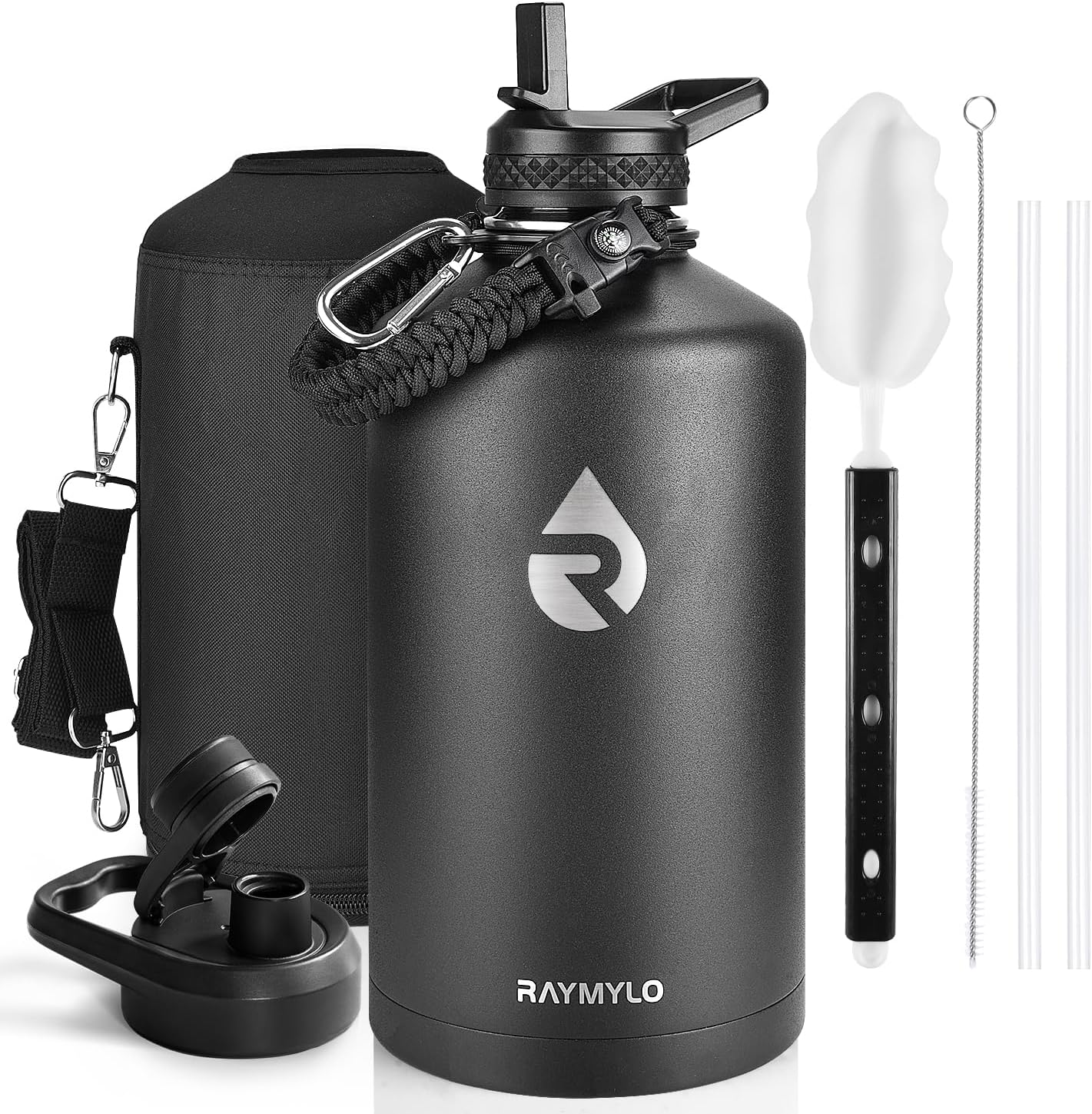RAYMYLO One Gallon Insulated Water Bottle (128 oz) – Triple-Walled Vacuum Stainless Steel, Leak-Proof Lids