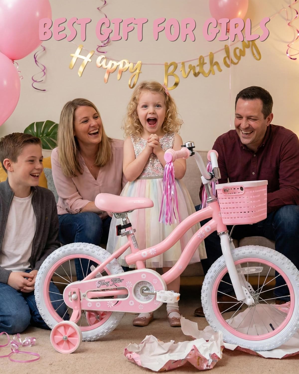 Detalle 2 de Bicystar Girls Bike for Kids Ages 2–5, 12/14/16/18 Inch Pink Bicycle with Training Wheels, Basket & Streamers