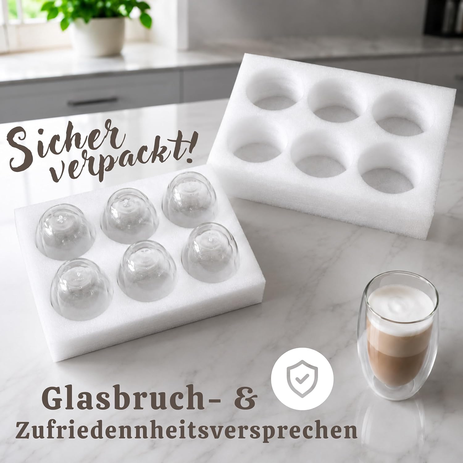 Detalle de LAPRESO® Latte Macchiato Gläser doppelwandig (6er-Set, 350 ml) aus Borosilikatglas – Thermo-Cup Design