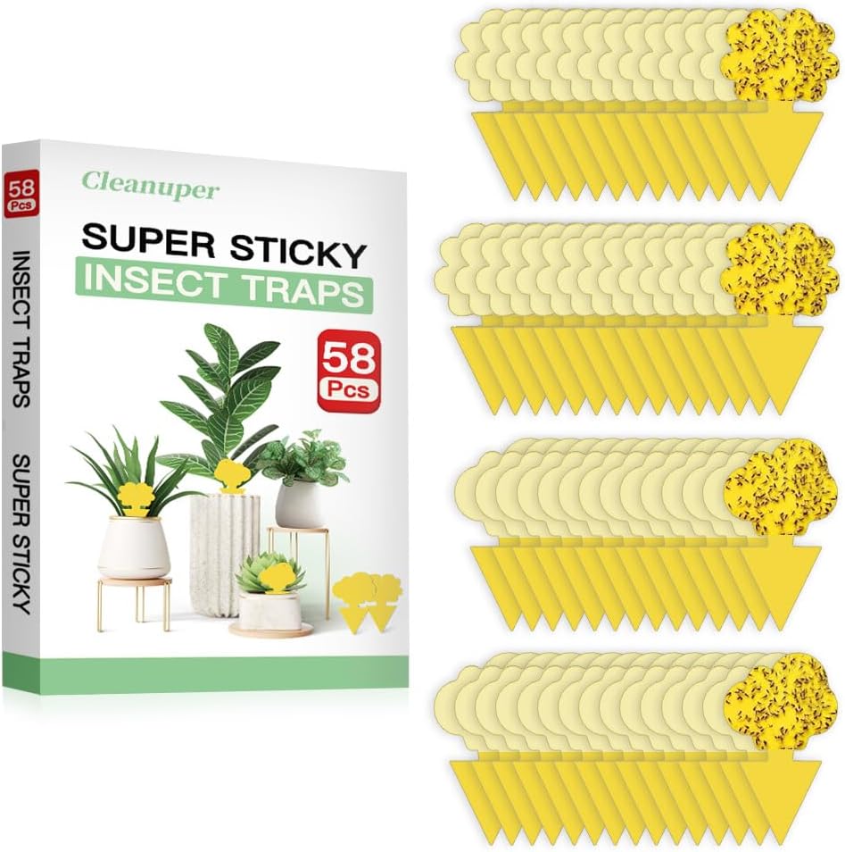 Detalle de Cleanuper 58 Sticky Plant Traps, Yellow Double-Sided, Flower and Cloud Shapes