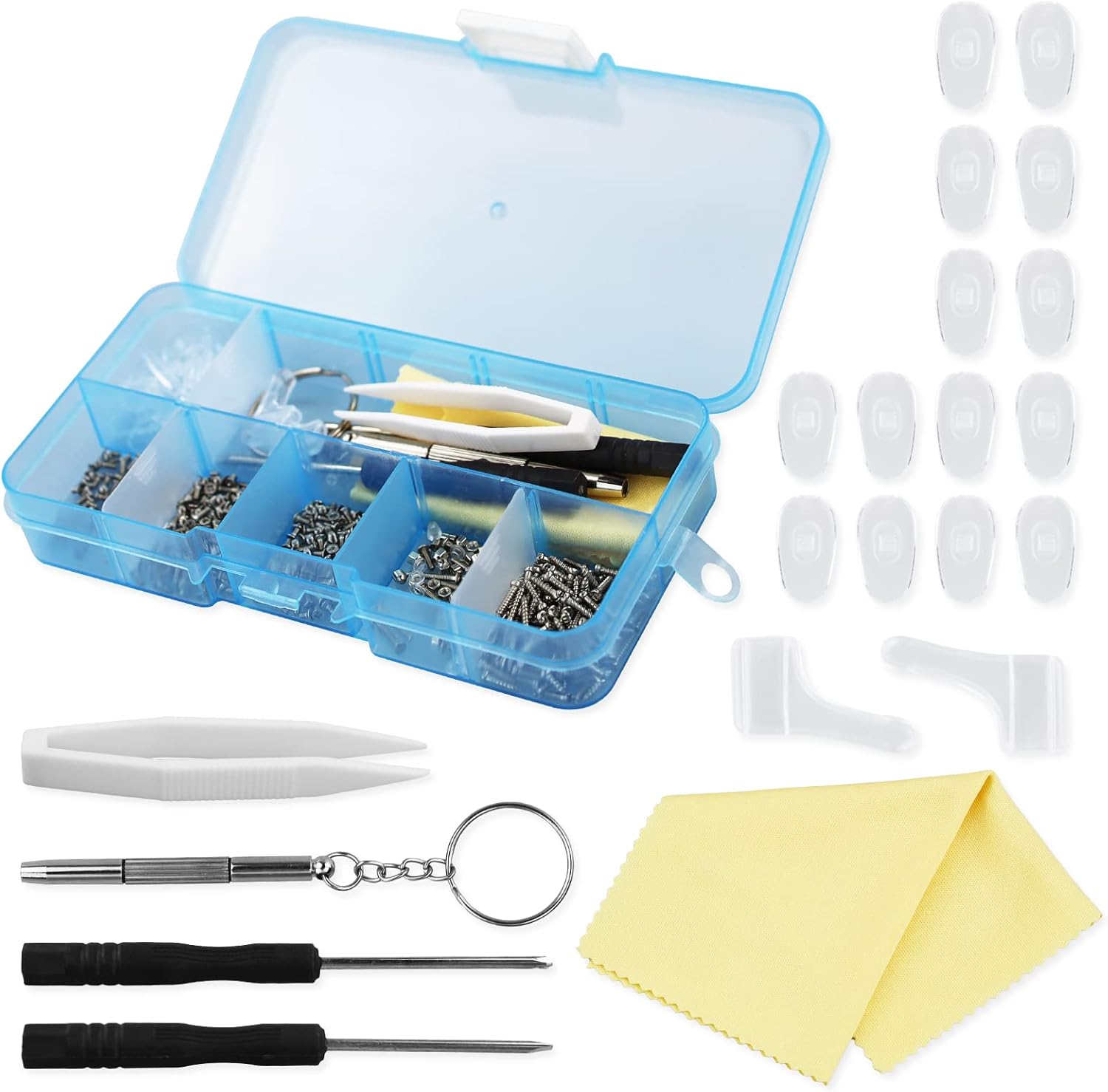 500 Pcs Sunglasses Repair Tool Kit: Comprehensive Mini Screwdriver Set with Screws, Nose Pads, Tweezers and Cloth