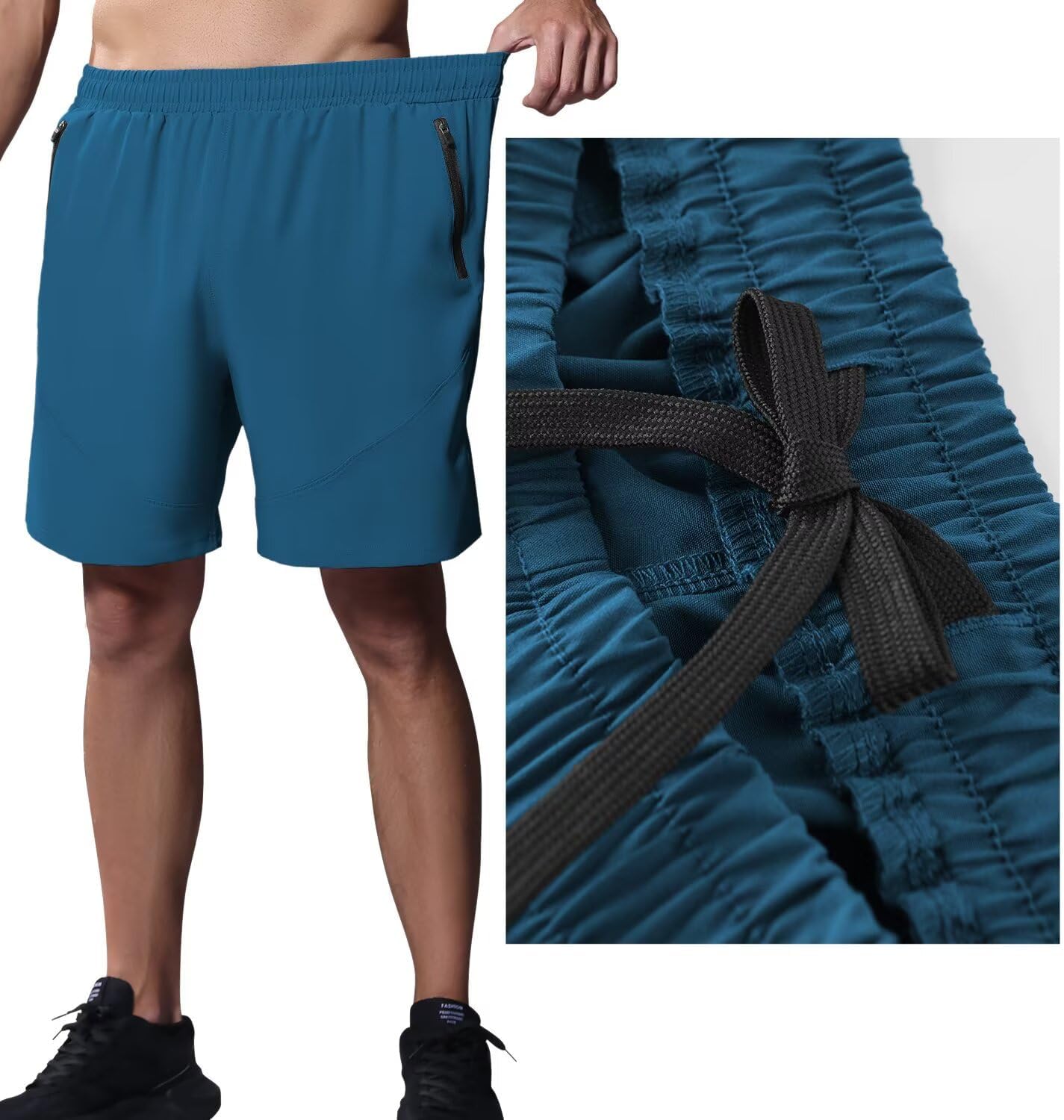 Detalle de HMIYA Herren-Sport-Shorts – schnelltrocknend, mit Reißverschlusstaschen