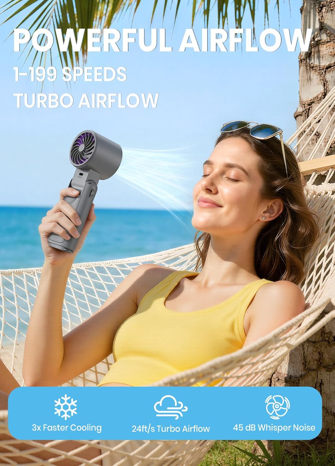 Thumbnail 3 de Deyhoc Handheld Fan Rechargeable with LED Display & Clip – 3-in-1 Portable Cooling (GrayPurple)