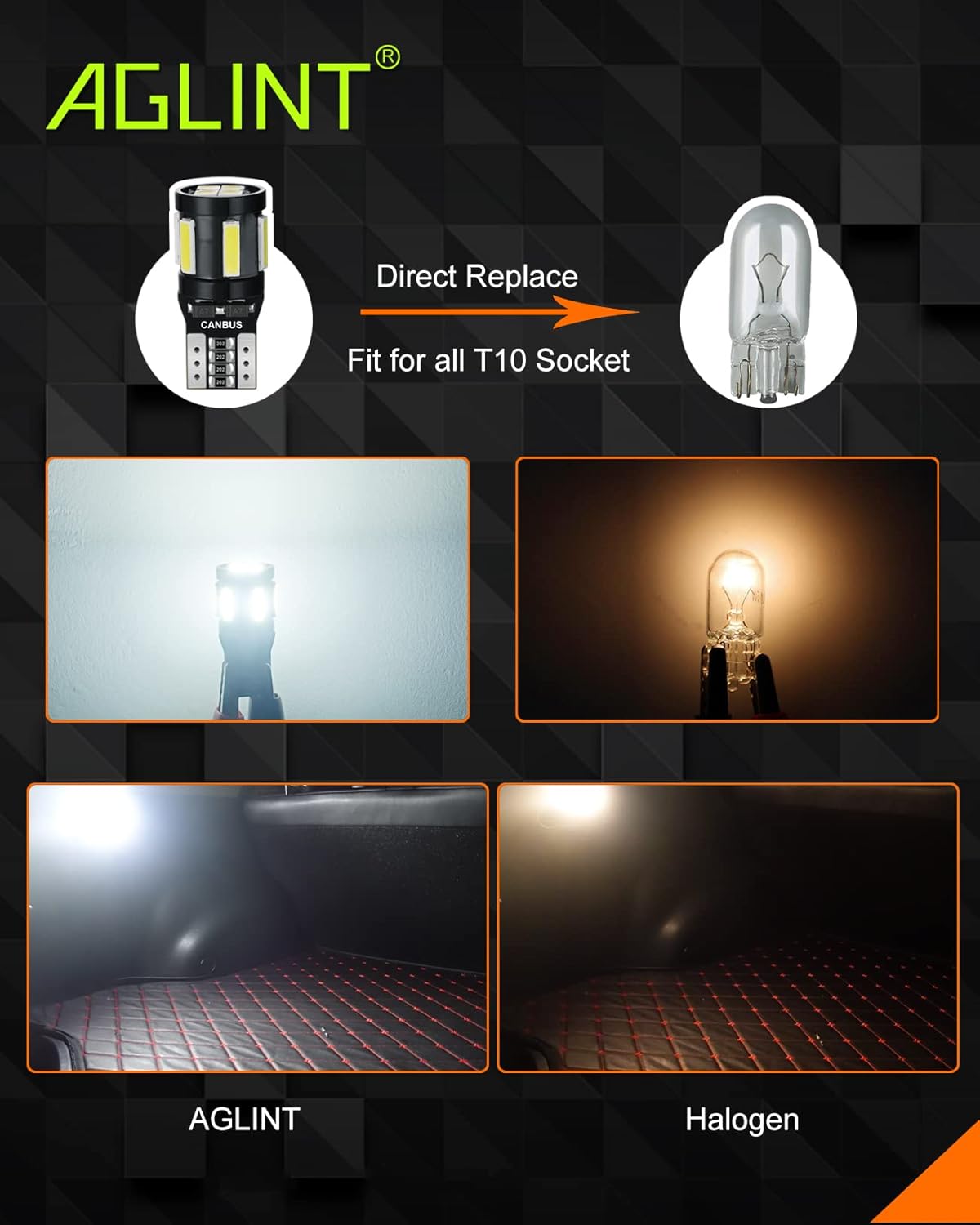 Detalle de AGLINT 194 LED Bulbs CANBUS Error Free T10 (W5W/168/2825) 6500K White – 4 Pack