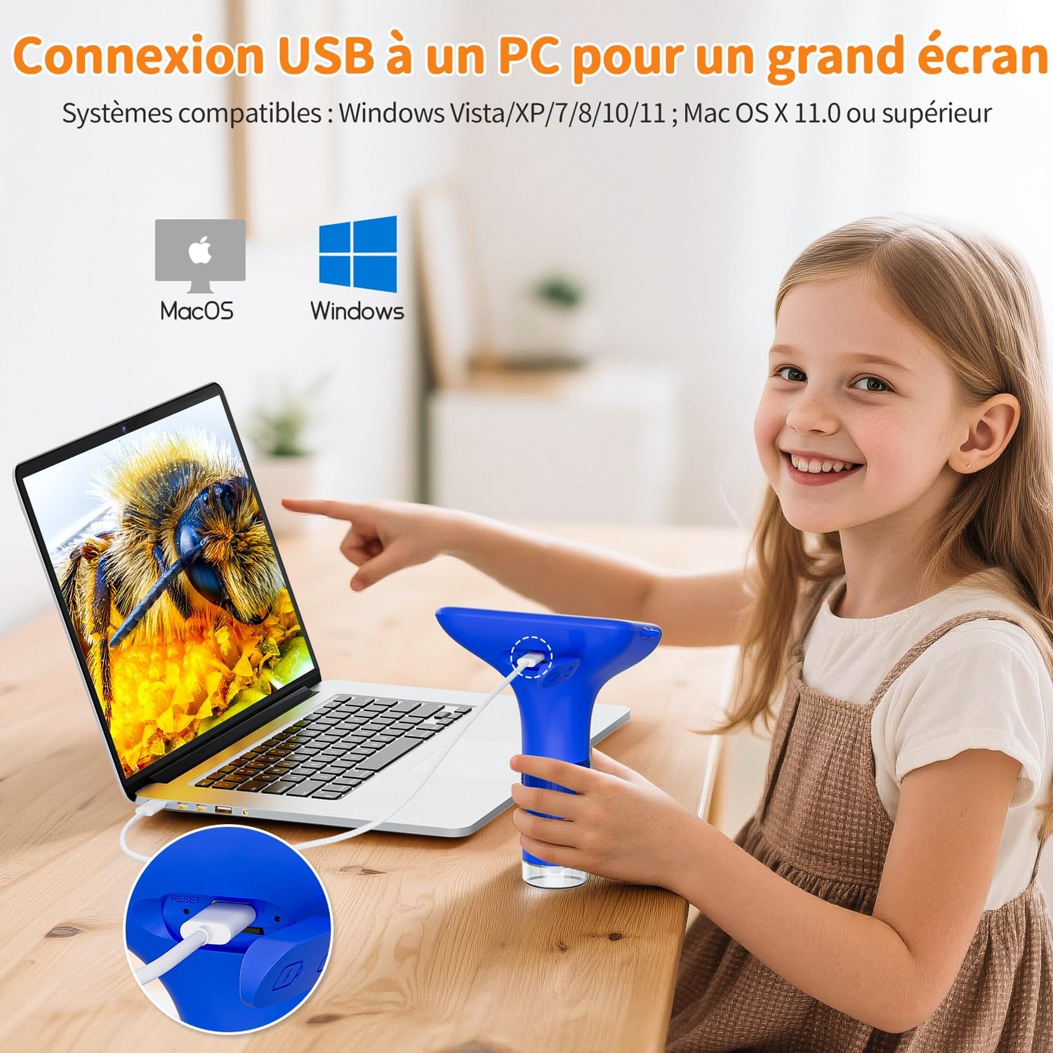 Thumbnail 3 de SKYBASIC Microscope numérique pour enfants avec écran IPS 3 pouces rechargeable – grossissement 1000x