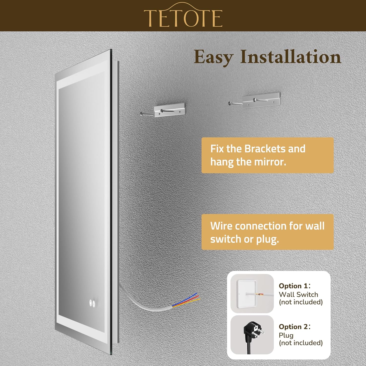 Thumbnail 6 de TETOTE Badspiegel mit Beleuchtung 100x80 cm – LED Spiegel mit Anti-Beschlag, 3 Lichtfarben & Touch-Dimmer