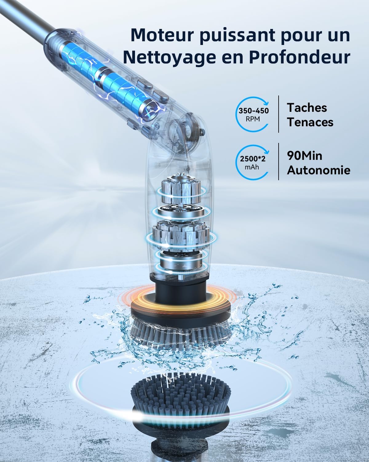 Thumbnail 1 de Leebein YMG-820: Brosse Électrique de Nettoyage – 8 têtes, télécommande et rallonge 38–132 cm