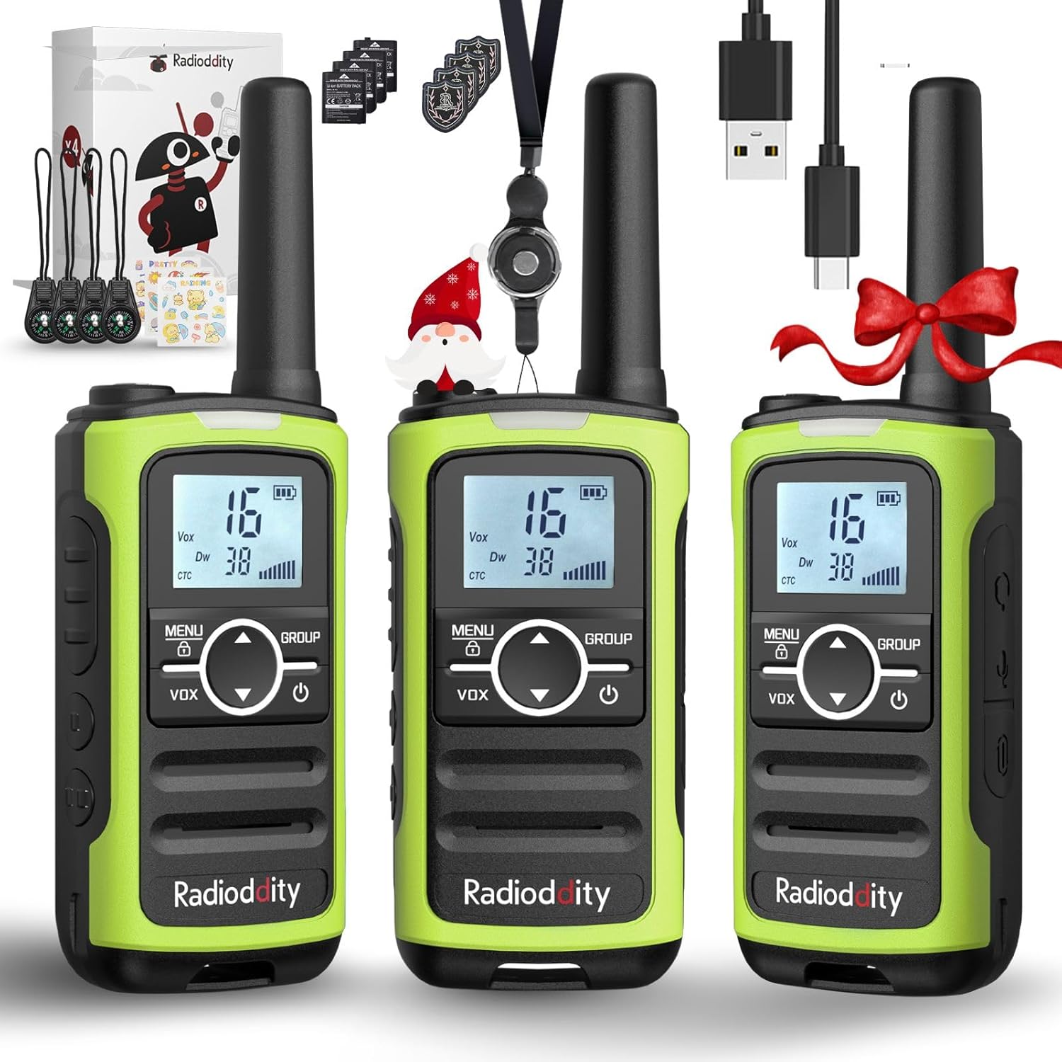 Radioddity PR-T8 : talkie-walkies PMR446 rechargeables pour enfants (lot de 3)