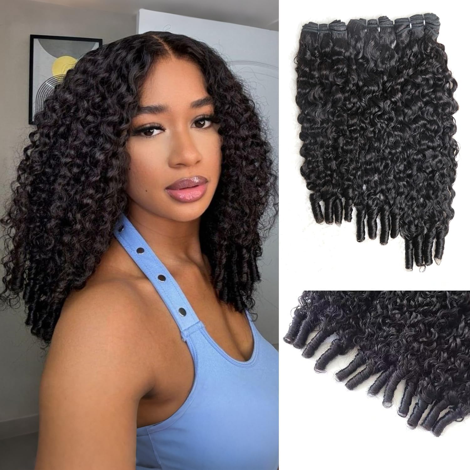 Detalle de IFLY Burmese Curly löshår i äkta hår, 22/24/26 tum, 210 g