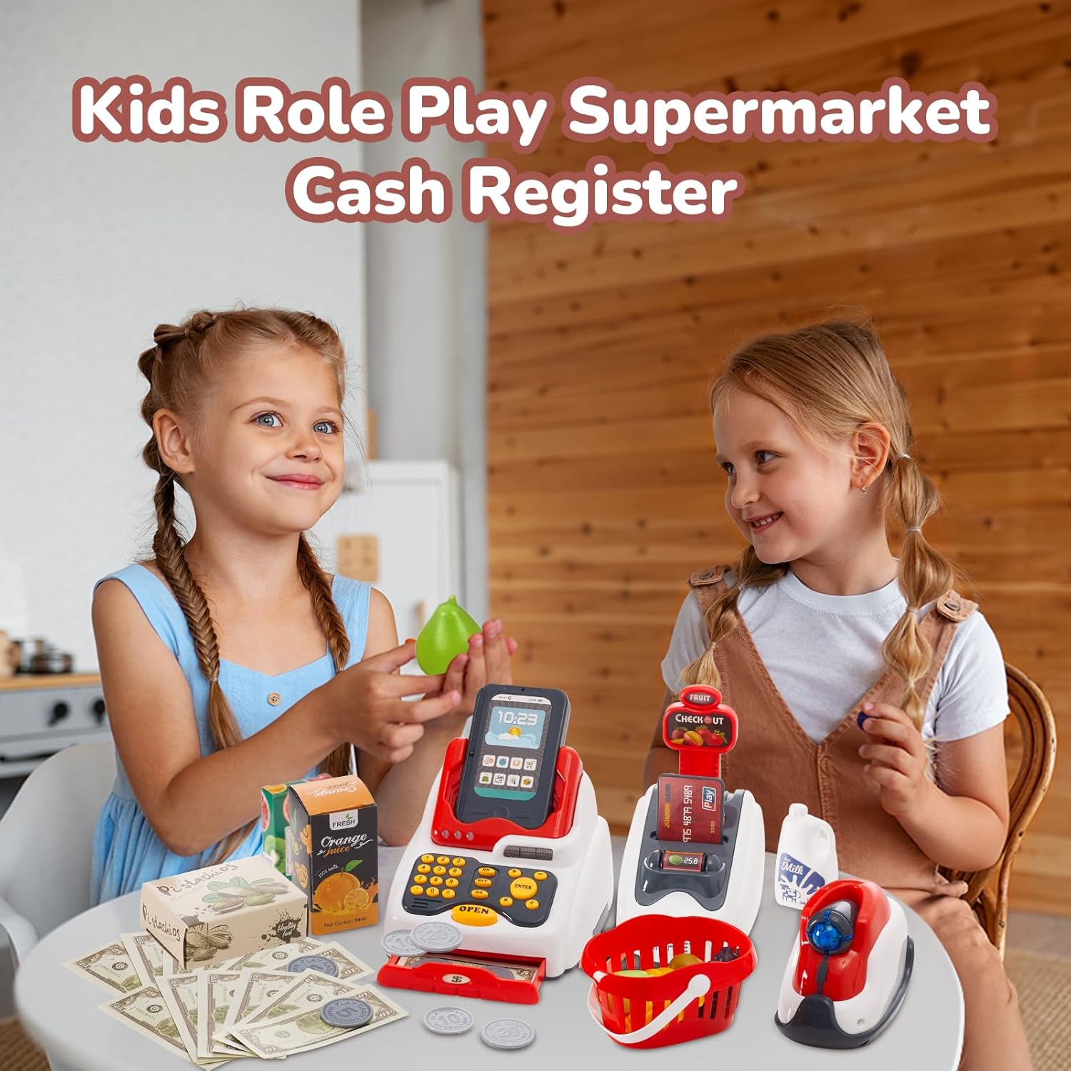 Detalle 2 de Qivange kids toy cash register set with scanner, music & play money (age 3+)