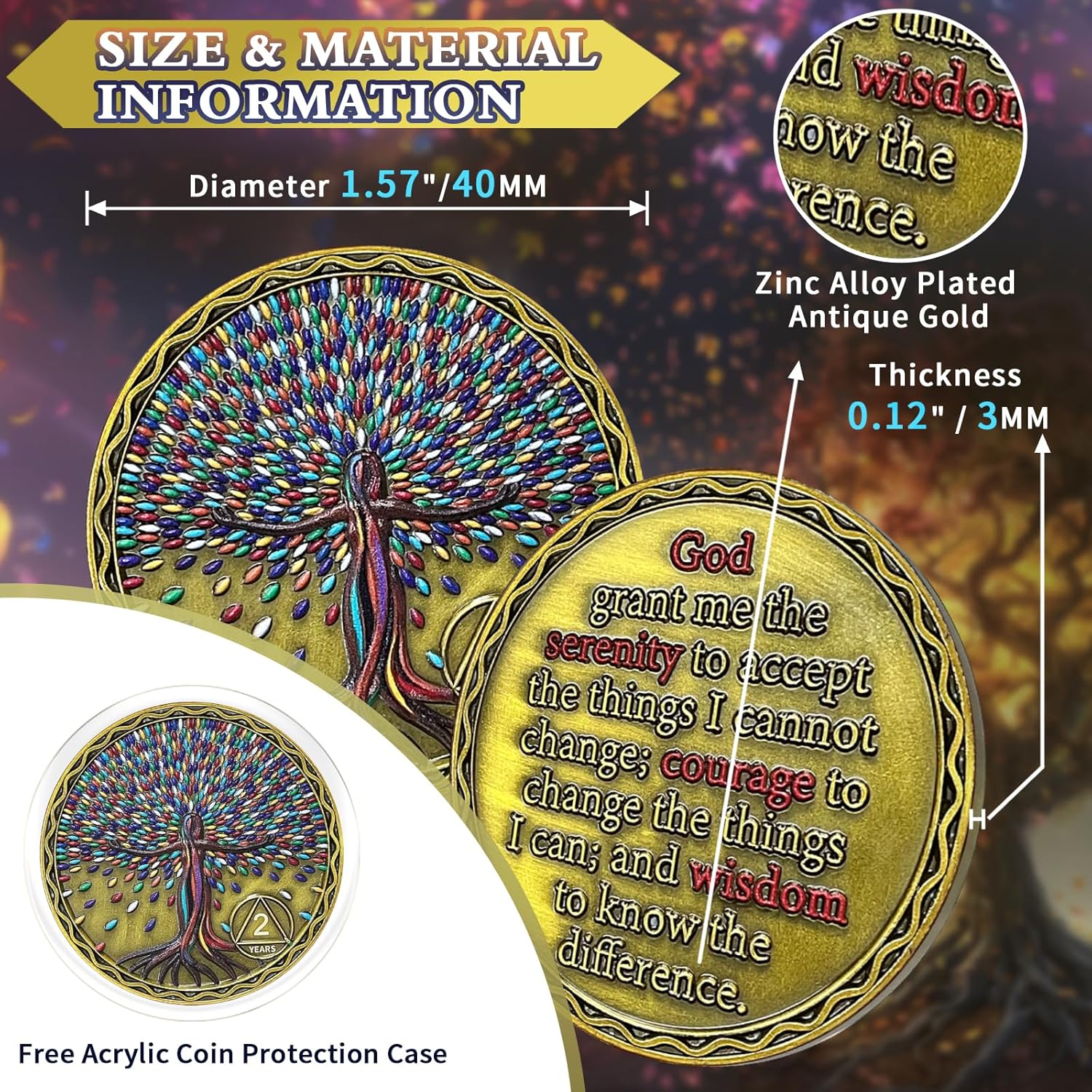 Thumbnail 5 de AtSKnSK Colorful Tree of Life 8 Year Sobriety Coin (AA Chip & Medallion with Token Capsule)