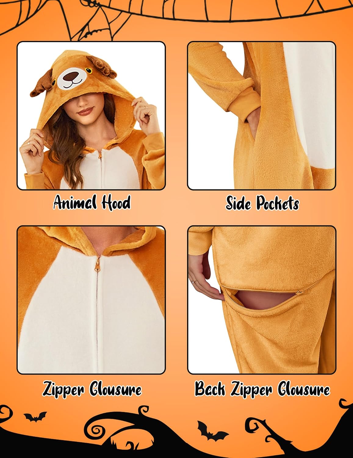 Detalle de Ekouaer Onesie Animalière avec Zip et Capuche – Pyjama Polaire 1 pièce unisexe (S-XXL)