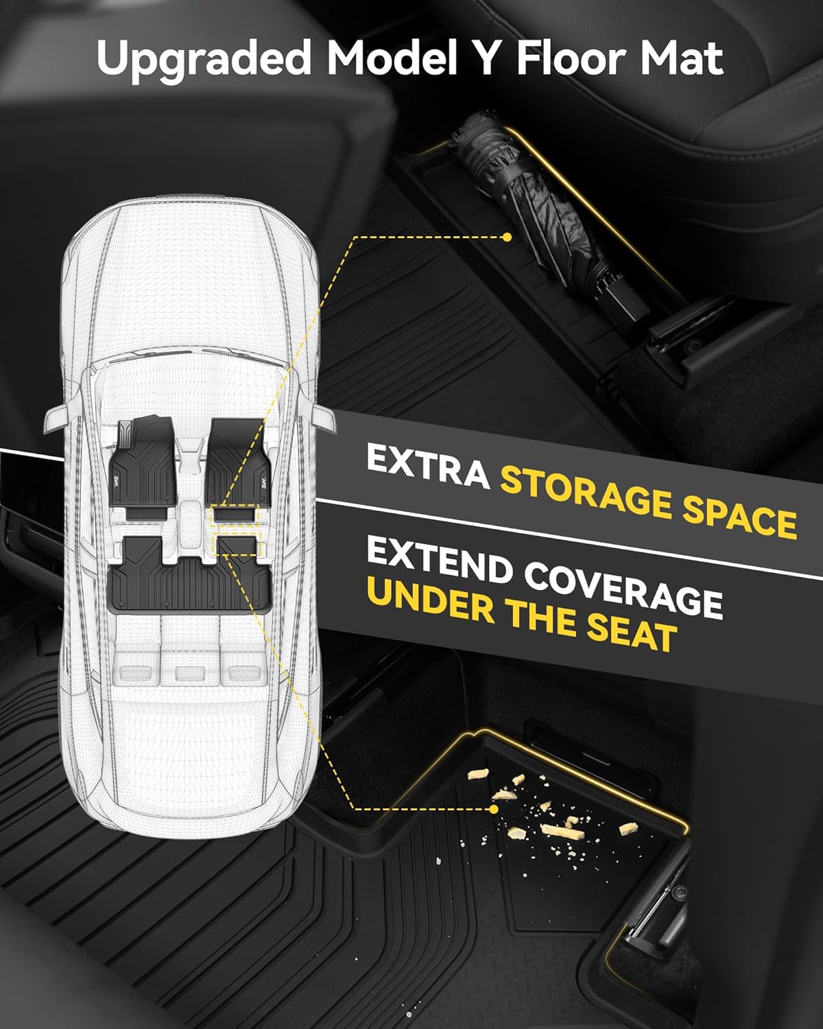 Thumbnail 3 de 3W 2025-2026 Tesla Model Y Juniper Floor Mats with Rear Cargo & Backrest Mats (Vigormold™) TPE All-Weather Set