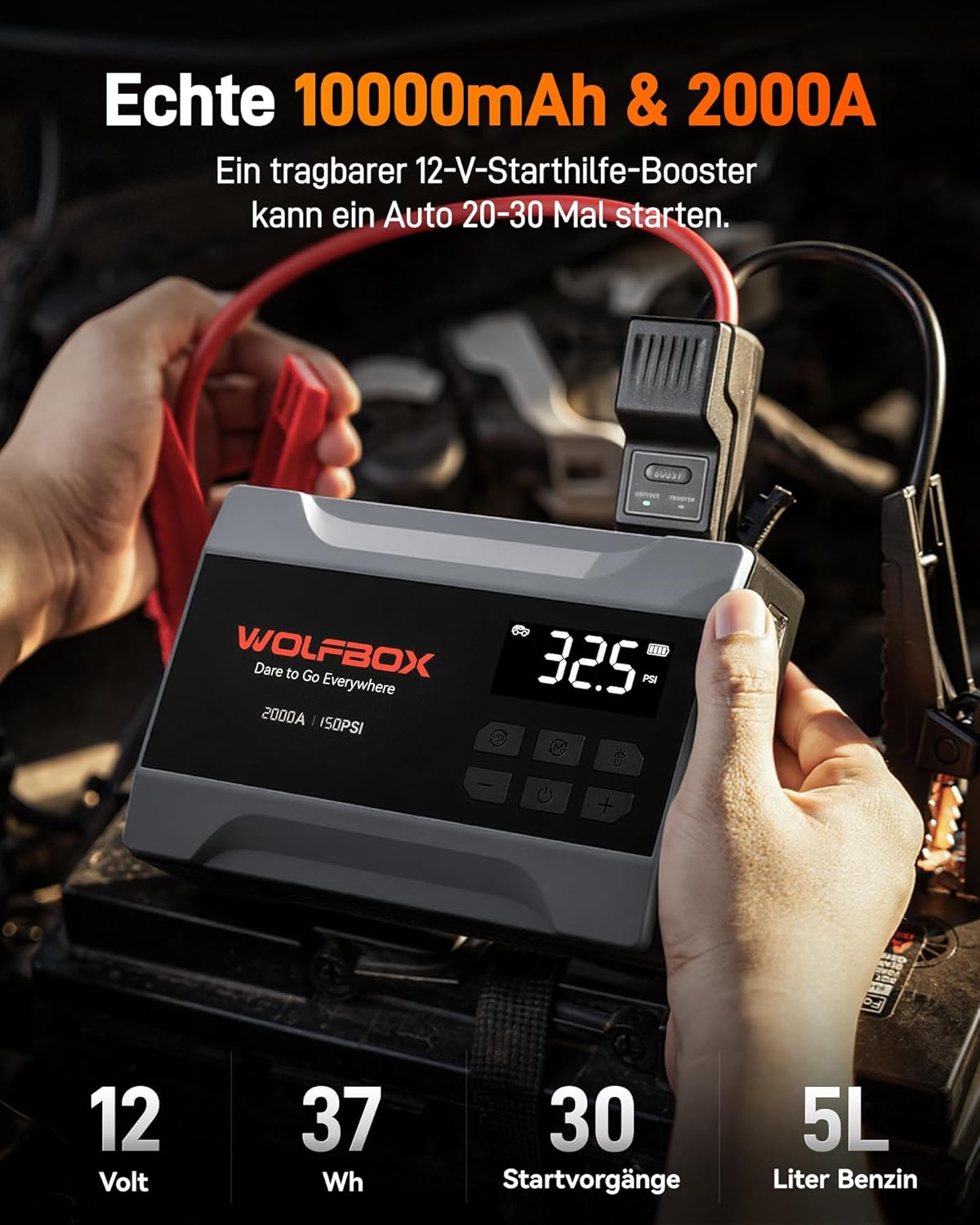 Thumbnail 2 de WOLFBOX 2000A Starthilfe Powerbank mit Luftkompressor (150 PSI) und LED-Notlicht, 10.000 mAh