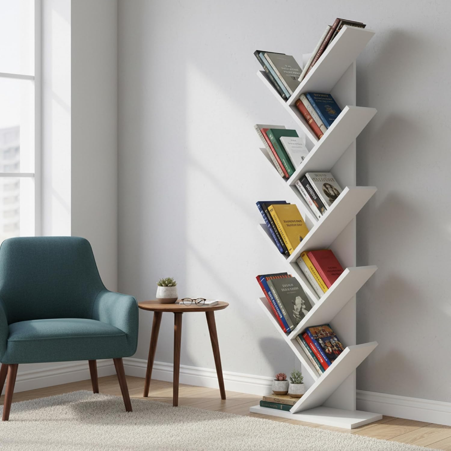 Thumbnail 1 de Baroni Home Libreria ad Albero Salvaspazio a 8 Ripiani – scaffale verticale, 20x40x127 cm, Bianca