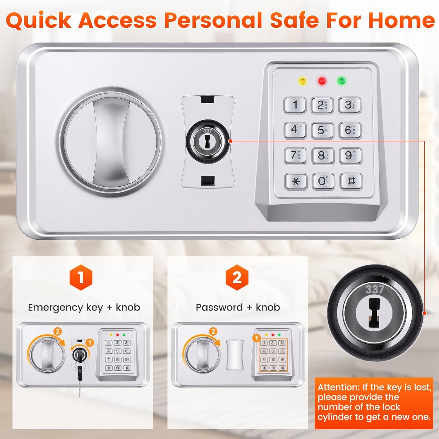 Thumbnail 6 de Mejasg Large Home Safe Box with A4 Document Bag and 3 Removable Shelves – 102L, Alarm, and Silent Mode