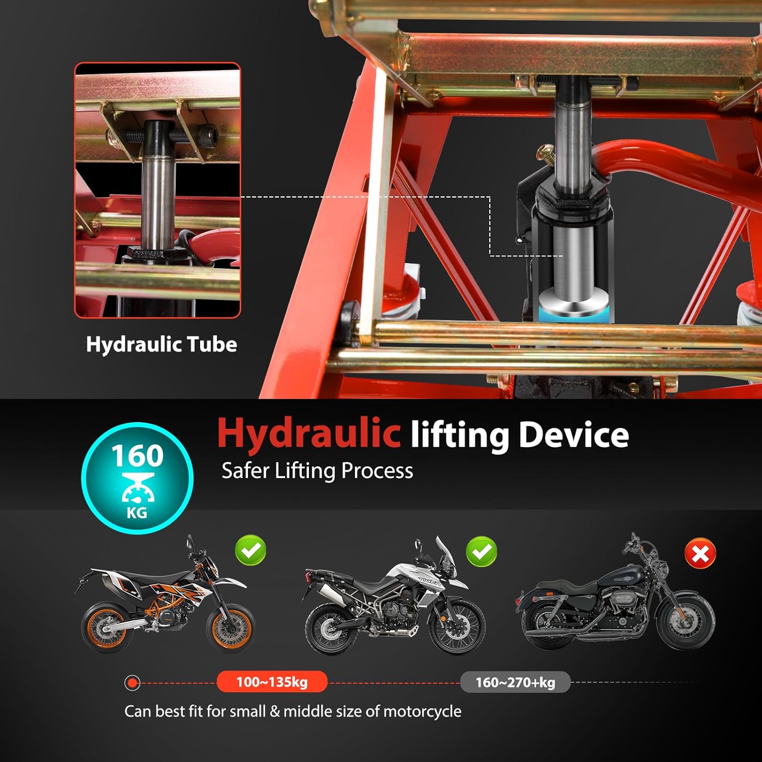 Thumbnail 5 de VIVOHOME 160kg Hydraulic Motorcycle Lift Jack Stand with 4 Wheels