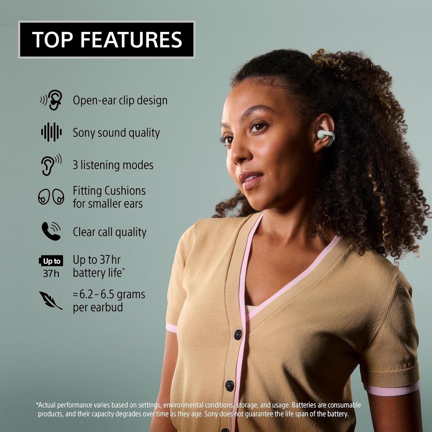 Detalle de Sony open-ear earbuds in Greige