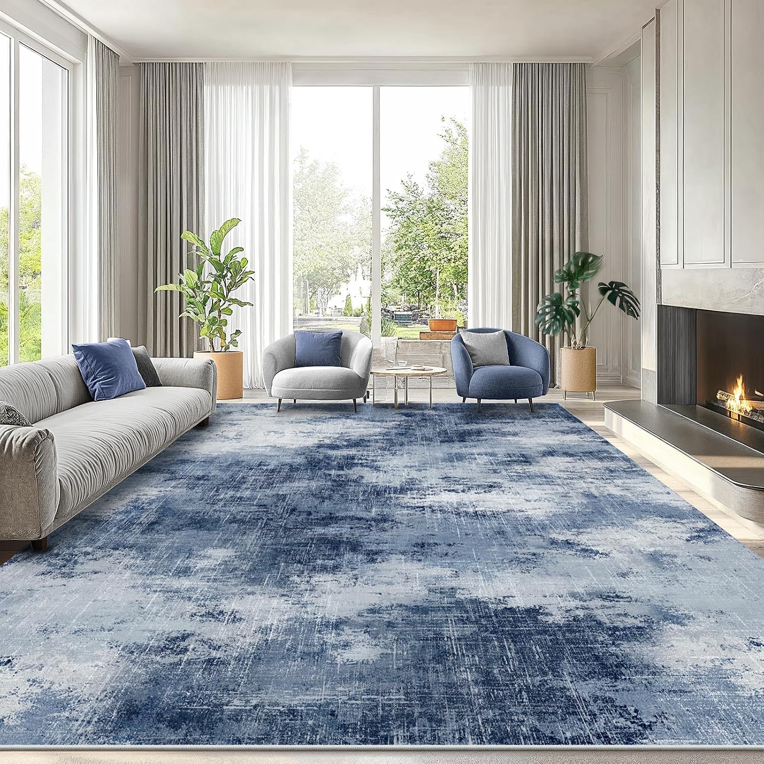 AMADA HOMEFURNISHING 8x10 Dark Blue Area Rug 🏡