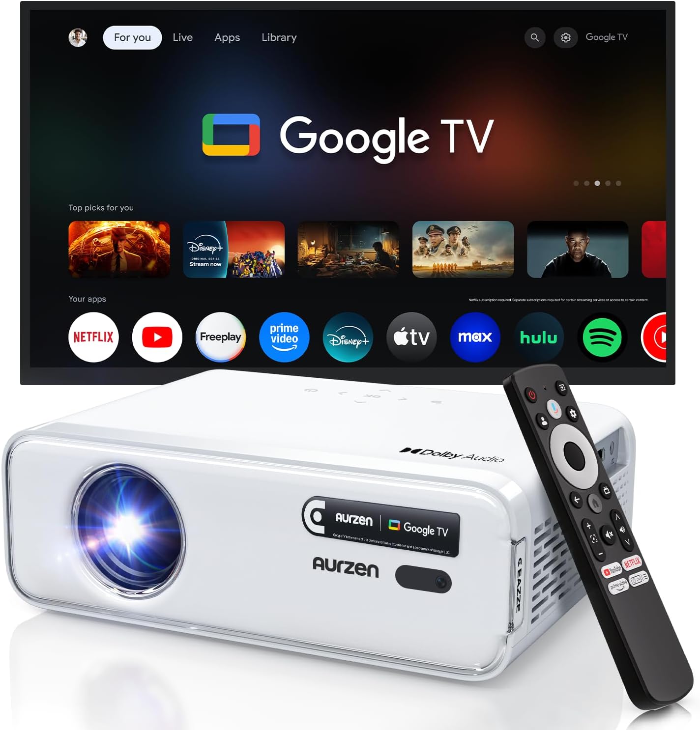 Detalle de Aurzen Eazze D1G Beamer 1080p mit Google TV