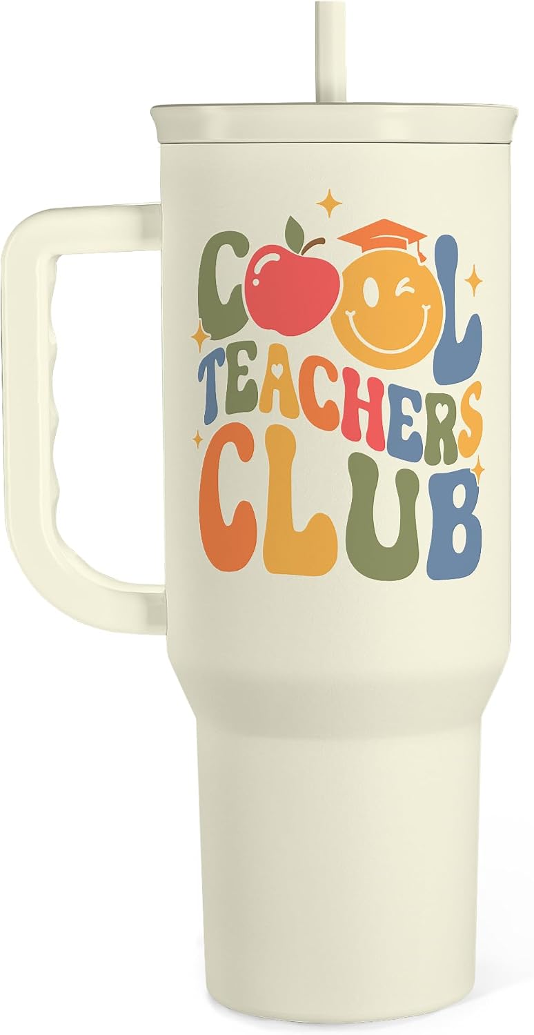 Detalle de Cool Teacher Club Tumbler 40oz Stainless Steel Insulated Coffee Travel Cup with Handle