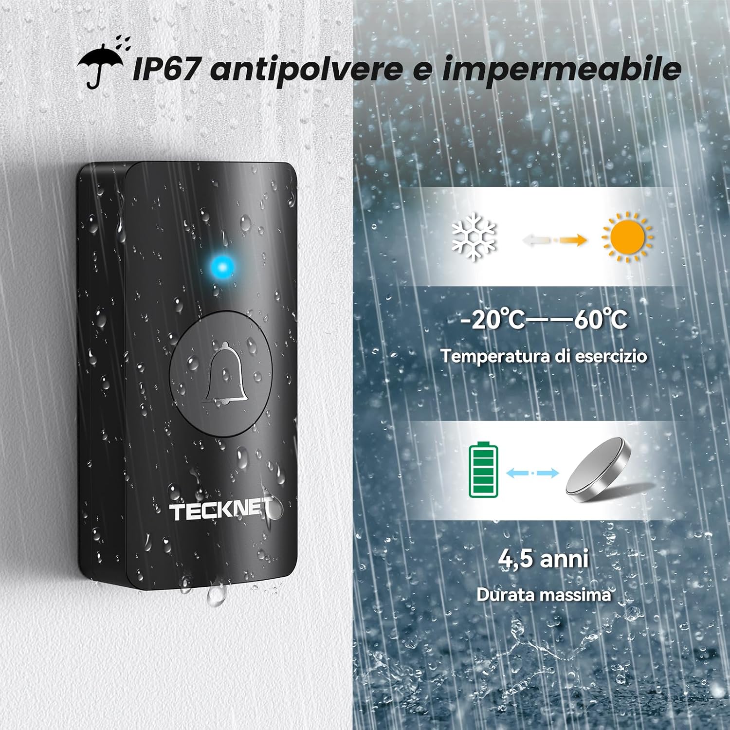 Detalle de TECKNET Campanello Senza Fili 400 m 📢
