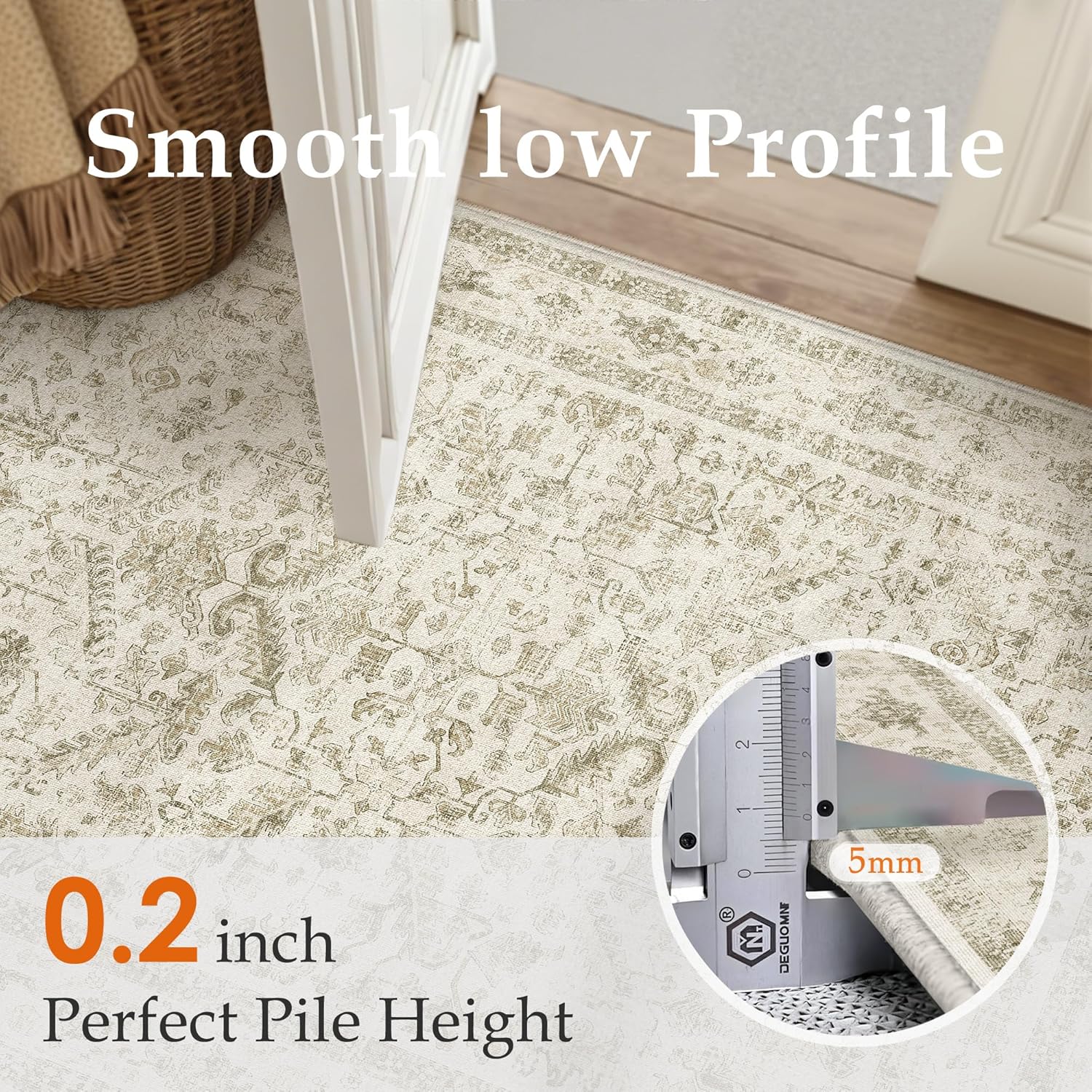 Thumbnail 4 de PureCozy Vintage Washable Beige Rug (200x300cm) – soft low pile, non-slip backing