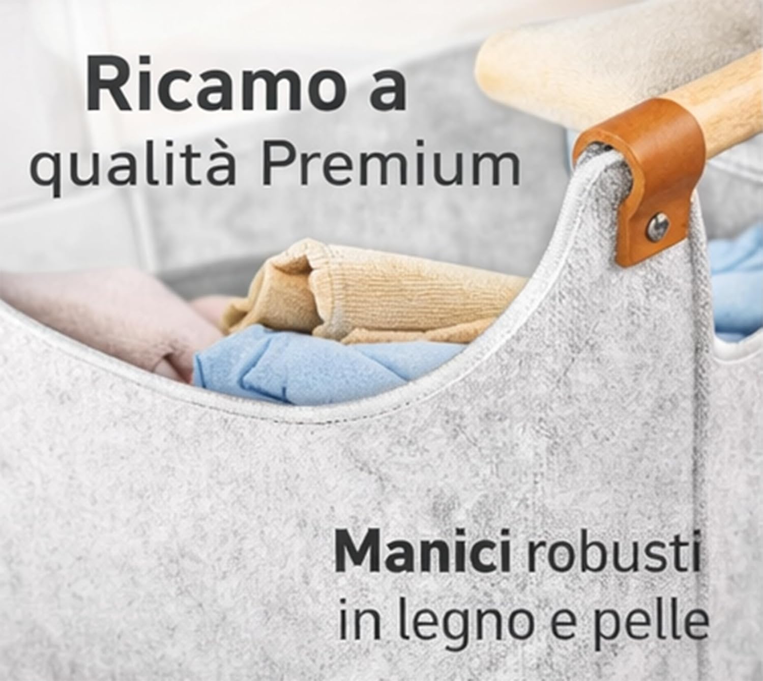 Thumbnail 1 de Domus Prime Borsa Portalegna pieghevole salvaspazio in feltro (cesto in legno) fino a 14 kg, 57 L, dark grey