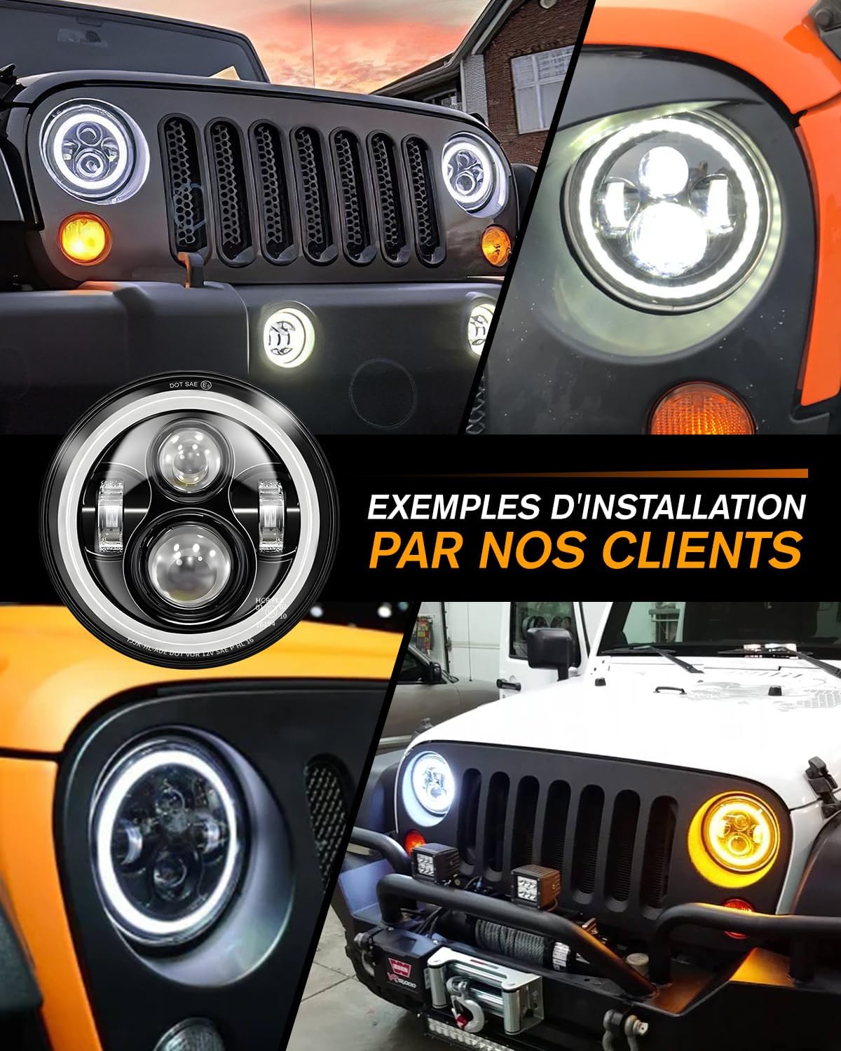 Thumbnail 4 de CO LIGHT 2 phares Halo 7 pouces DOT approuvés pour Jeep (2 pièces) – CO LIGHT 7pouces 2 pieces DOT Approuvé Phares Halo JK