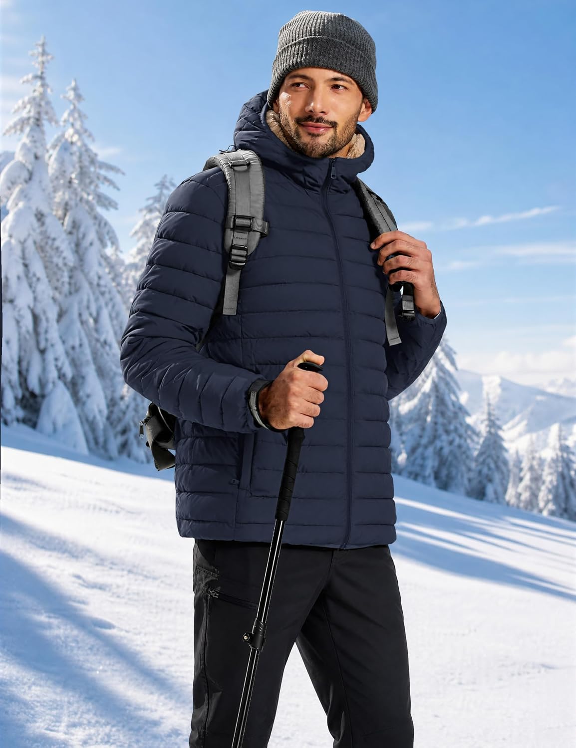 Detalle de TACVASEN Men's Sherpa-Lined Hooded Puffer Jacket, Windproof and Water-Resistant