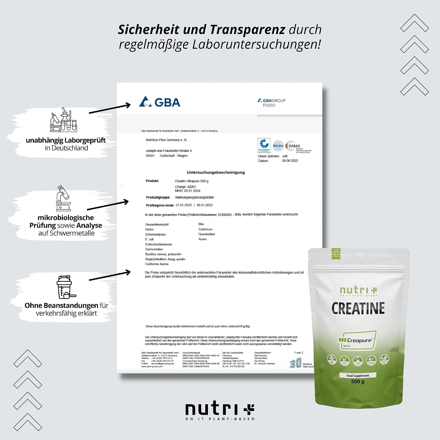 Thumbnail 4 de Nutri + Creapure 500g Creatin Monohydrat Pulver