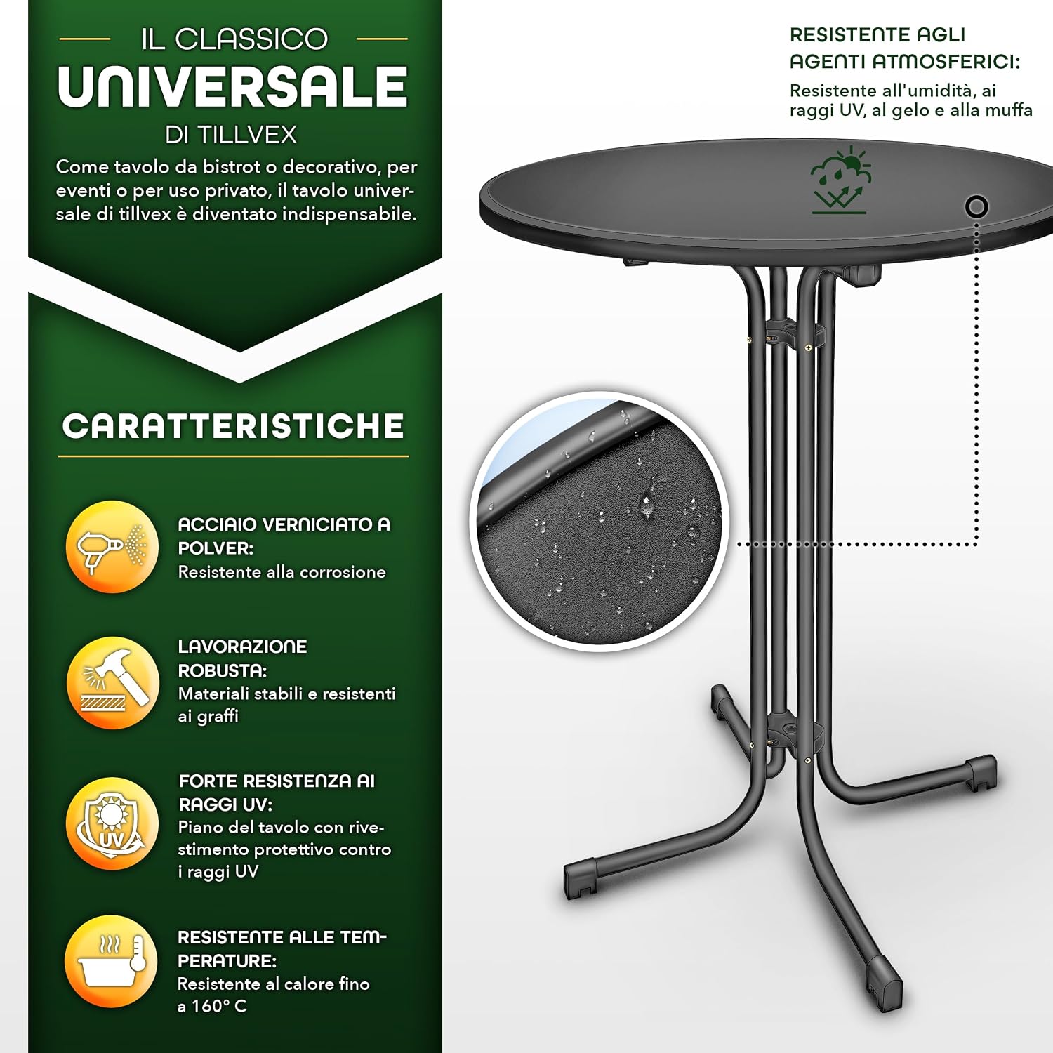 Detalle de tillvex® Gastro Tavolo pieghevole Ø 80 cm 🍽