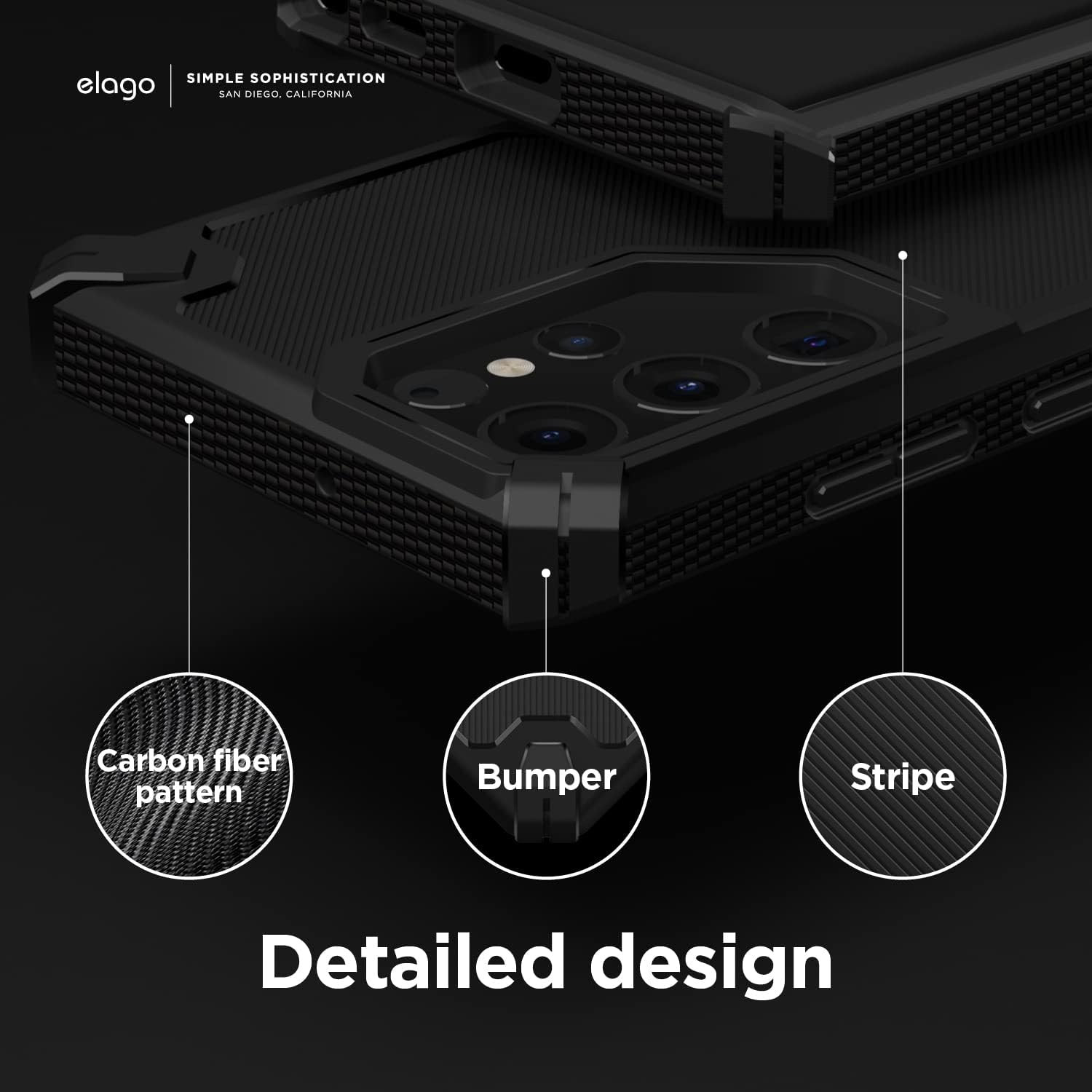 Thumbnail 3 de elago Armour Case for Samsung Galaxy S22 Ultra (6.8") – rugged TPU shockproof cover, black carbon-fibre texture