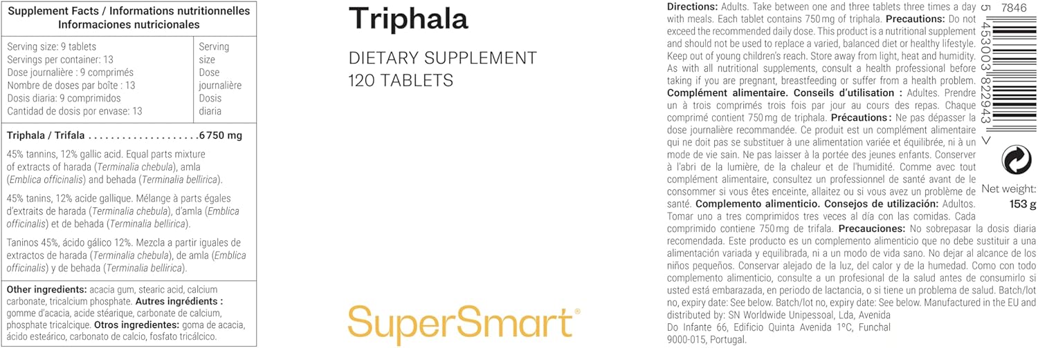 Thumbnail 1 de SuperSmart Triphala – santé du foie et détox intestinale, complément ayurvédique en comprimés (120 comprimés)