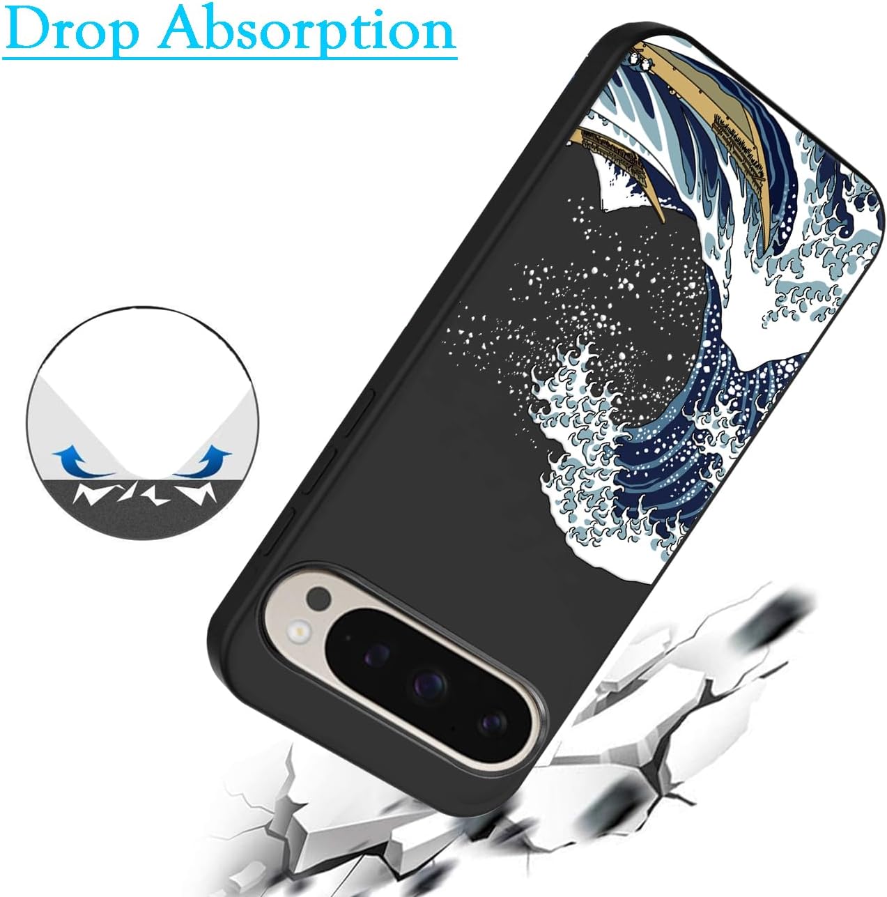 Thumbnail 3 de Unov Case for Google Pixel 9 / Pixel 9 Pro (2024) 5G – Great Wave Embossed TPU Case