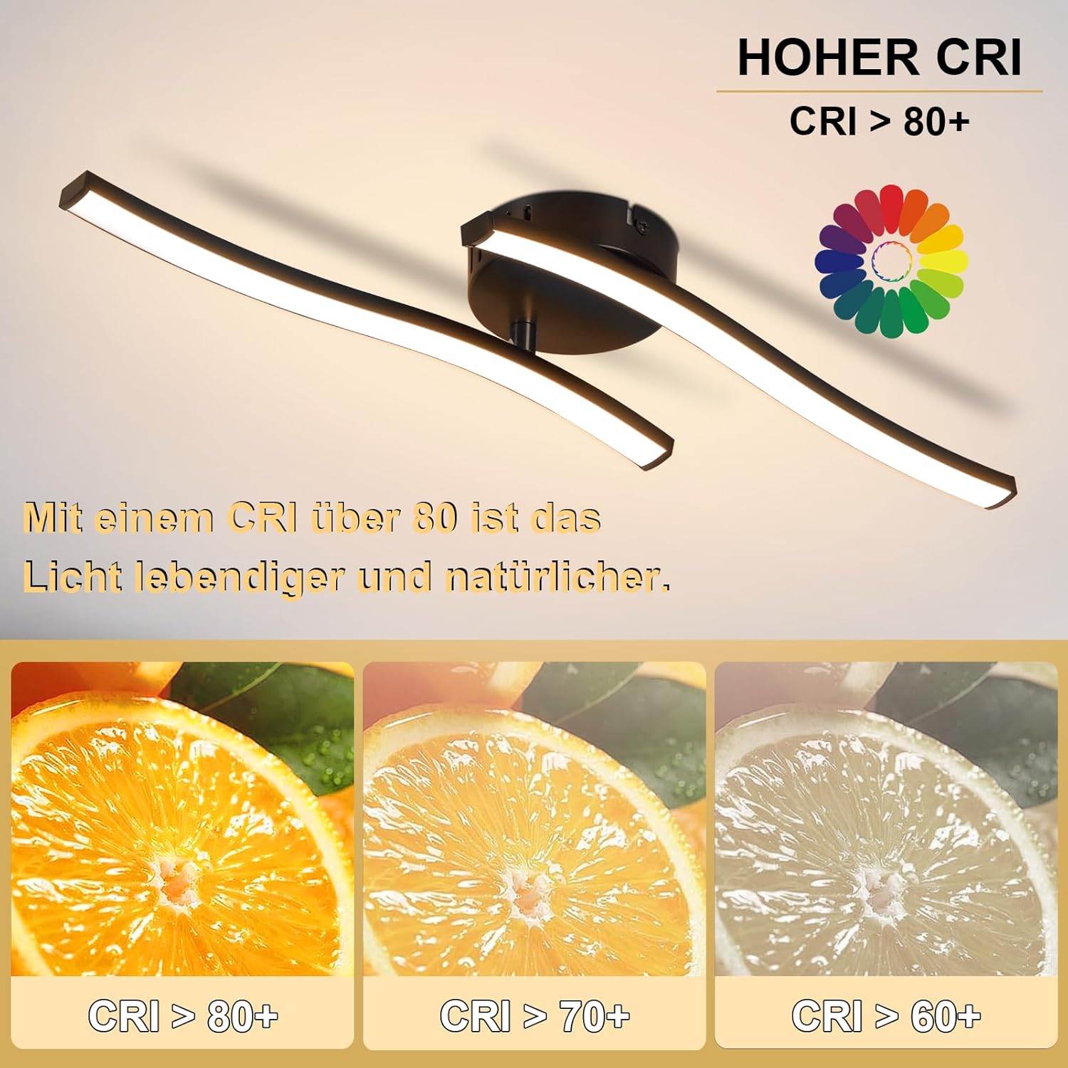 Thumbnail 3 de Homefire LED Deckenlampe Küche Deckenleuchte mit Wellen-Design, 12W, 3000K warmweiß (schwarz)