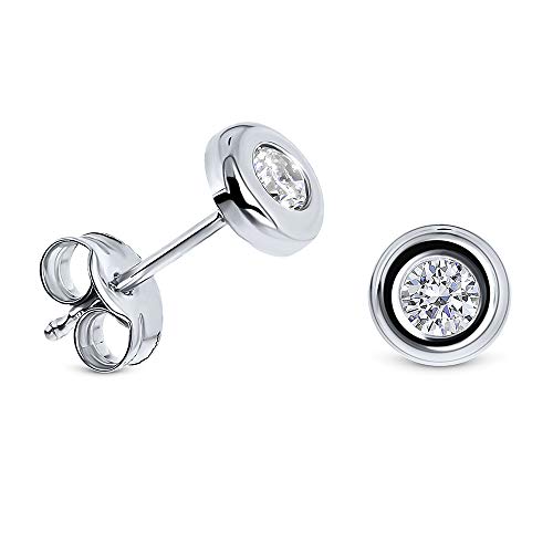 Detalle de Miore Gold Earrings for Women: Solitaire Round Studs in 9ct White Gold with White Zirconia 0.40ct